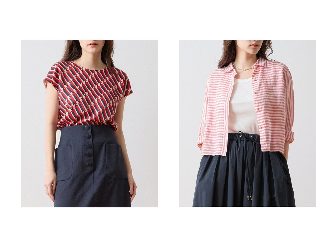 【Tiara/ティアラ】のショートリネンシャツ&トリコロールプリントフレンチスリーブブラウス おすすめ人気トレンドファッション通販アイテム インテリア・キッズ・メンズ・レディースファッション・服の通販 founy(ファニー) 　ファッション　Fashion　レディースファッション　Fashion for Women　トップス・カットソー　Cut & Sew Tops　シャツ・ブラウス・オフィスカジュアル　Elegant Blouses & Button-Ups　おすすめ　Recommended / Our Picks　ショート　Short, Short Length　シンプル　Simple, Minimal　スカーフ　Scarf, Neckwear　スリーブ　Sleeve, Long Sleeve / Short Sleeve　セットアップ　Set-Up, Coordinated Outfit　ツイル　Twist, Twisted Detail　デニム　Denim, Jeans Material　フレンチ　French, French Style　プリント　Print, Printed Pattern　ボトム　Bottoms, Lower Wear　新作・新入荷　New Arrivals / New In　オレンジ系　Orange　ブラック系　Black　|ID:crp329100000227666