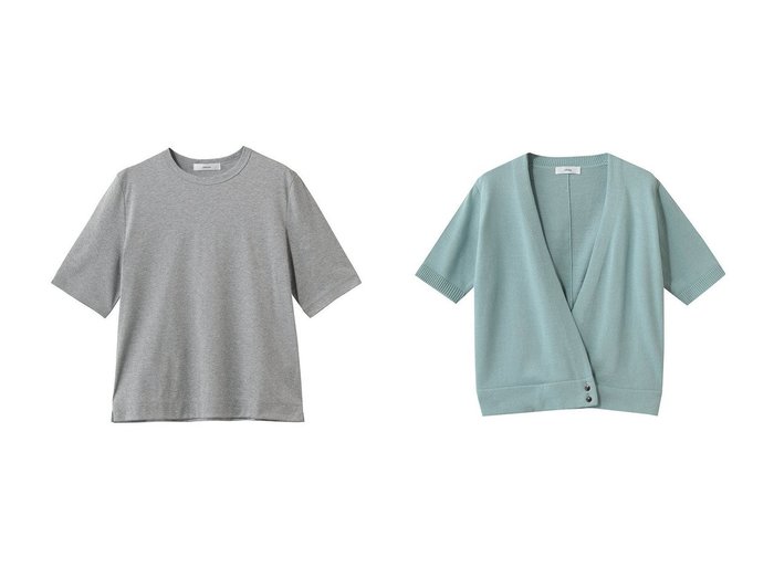 【ebure/エブール】のボタニカルダイコットンミドルゲージ カシュクールニットトップス&ナチュラルファンクションスムース 5分袖コンパクトTシャツ おすすめ人気トレンドファッション通販アイテム 人気、トレンドファッション・服の通販 founy(ファニー) ファッション Fashion レディースファッション Fashion for Women トップス・カットソー Cut & Sew Tops シャツ・ブラウス・オフィスカジュアル Elegant Blouses & Button-Ups ロングTシャツ・Tシャツ Longline T-Shirts & Tees カットソー・ベーシックTシャツ Cut-and-Sewn Tops / Stretch Tees & Basics ニット Knit Tops & Sweaters カーディガン・羽織り Layered Style Cardigans コンパクト Compact, Small Size ショート Short, Short Length スリーブ Sleeve, Long Sleeve / Short Sleeve バランス Balance, Style Balance エレガント 上品 Elegant 夏 Summer 定番 Standard, Basic Item 新作・新入荷 New Arrivals / New In カシュクール Wrap Design カーディガン Cardigan, Knitwear タンク Tank Top, Sleeveless Top ブラウジング Blouson Silhouette, Cinched Waist 羽織 Haori, Light Jacket |ID:crp329100000227676