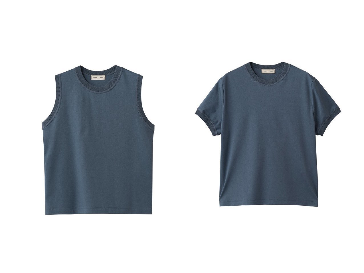 【ebure/エブール】の【ebure×Ron Herman】ニットパーツコットンポンチ スリーブレストップ&【ebure×Ron Herman】ニットパーツコットンポンチ Tシャツ おすすめ人気トレンドファッション通販アイテム インテリア・キッズ・メンズ・レディースファッション・服の通販 founy(ファニー) 　ファッション　Fashion　レディースファッション　Fashion for Women　トップス・カットソー　Cut & Sew Tops　ニット　Knit Tops & Sweaters　シャツ・ブラウス・オフィスカジュアル　Elegant Blouses & Button-Ups　ロングTシャツ・Tシャツ　Longline T-Shirts & Tees　カットソー・ベーシックTシャツ　Cut-and-Sewn Tops / Stretch Tees & Basics　カットソー　Cut and Sewn Top　コラボ　Collaboration, Collab　ショート　Short, Short Length　シンプル　Simple, Minimal　スリーブ　Sleeve, Long Sleeve / Short Sleeve　タンク　Tank Top, Sleeveless Top　パターン　Pattern, Design Print　エレガント 上品　Elegant　新作・新入荷　New Arrivals / New In　ホワイト系　White　ブルー系　Blue　ブラック系　Black　|ID:crp329100000227678