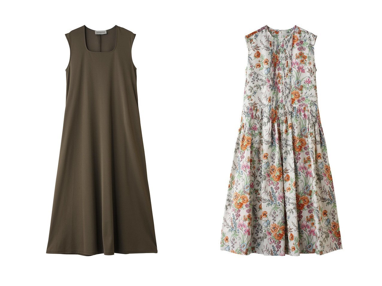 【上品な落ち感と華やかなフラワープリントが際立つワンピースで整える洗練スタイル】デパリエ(DEPAREILLE)の通販 おすすめ人気トレンドファッション通販アイテム インテリア・キッズ・メンズ・レディースファッション・服の通販 founy(ファニー) 　ファッション　Fashion　レディースファッション　Fashion for Women　ワンピース　Dresses　フォーマル・パーティードレス・結婚式用ドレス　Elegant & Casual Dresses　チュニック　Tunic Tops & Dresses　シンプル　Simple, Minimal　ジャケット　Jacket, Outerwear　スクエア　Square, Square Shape　スニーカー　Sneakers, Trainers　チュニック　Tunic, Long Top　フレア　Flare, Flared　フロント　Front, Front Design　ロング　Long, Long-Length　エレガント 上品　Elegant　新作・新入荷　New Arrivals / New In　グレー系　Gray　ベージュ系　Beige　ブルー系　Blue　|ID:crp329100000227708