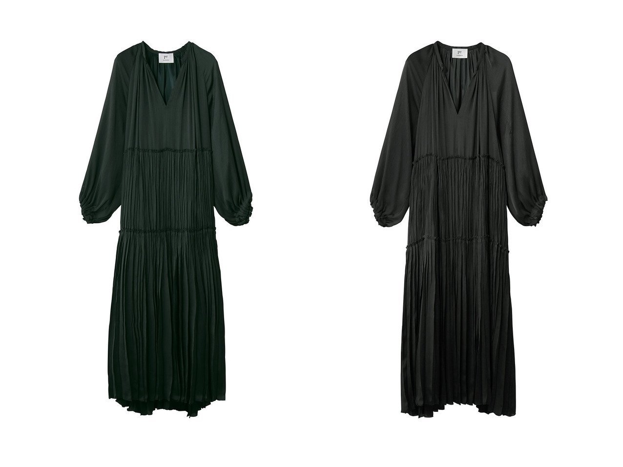 【1er Arrondissement/プルミエ アロンディスモン】のヨーリューサテンプリーツワンピース おすすめ人気トレンドファッション通販アイテム インテリア・キッズ・メンズ・レディースファッション・服の通販 founy(ファニー) 　ファッション　Fashion　レディースファッション　Fashion for Women　ワンピース　Dresses　チュニック　Tunic Tops & Dresses　ギャザー　Gathered, Ruffled　シルク　Silk, 100% Silk　スキッパー　Skipper, Open Collar　チュニック　Tunic, Long Top　ティアード　Tiered, Tiered Style　プリーツ　Pleats, Pleated　ロング　Long, Long-Length　エレガント 上品　Elegant　新作・新入荷　New Arrivals / New In　グリーン系　Green　グレー系　Gray　|ID:crp329100000227716