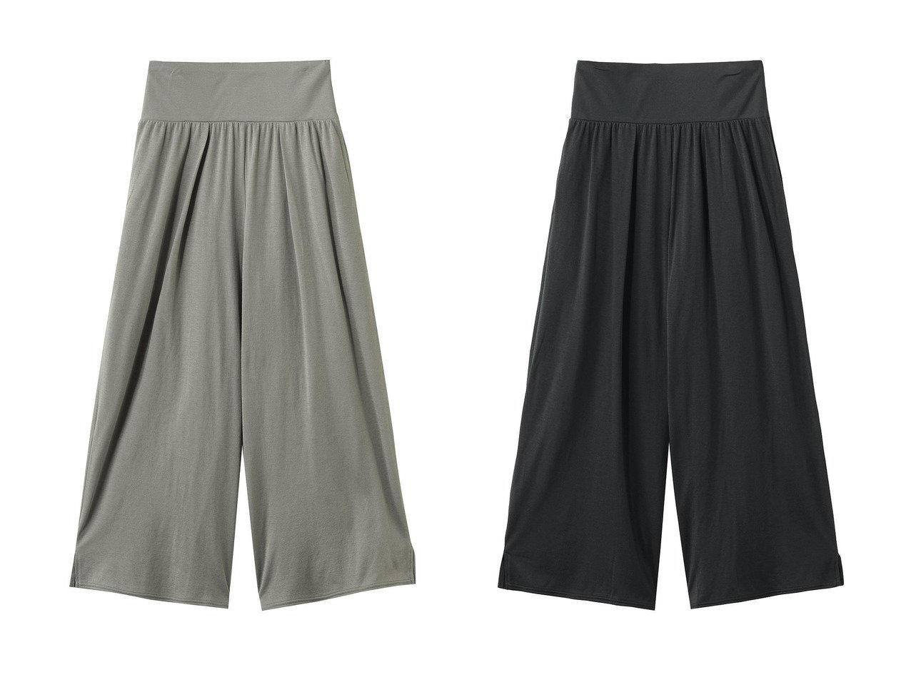 【three dots/スリー ドッツ】のスマイルダブルコットン クロップドパンツ おすすめ人気トレンドファッション通販アイテム インテリア・キッズ・メンズ・レディースファッション・服の通販 founy(ファニー) 　ファッション　Fashion　レディースファッション　Fashion for Women　パンツ　Pants & Trousers　エレガント 上品　Elegant　ギャザー　Gathered, Ruffled　クロップド　Cropped, Short Length　新作・新入荷　New Arrivals / New In　グレー系　Gray　ブラック系　Black　|ID:crp329100000227731