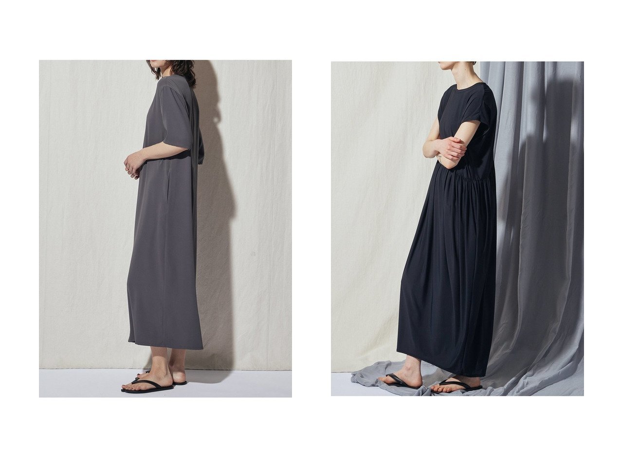 【機能性素材と上品な質感で魅せるワンピースコレクション】FLORENT(フローレント)の通販 おすすめ人気トレンドファッション通販アイテム インテリア・キッズ・メンズ・レディースファッション・服の通販 founy(ファニー) 　ファッション　Fashion　レディースファッション　Fashion for Women　ワンピース　Dresses　チュニック　Tunic Tops & Dresses　サテン　Satin, Glossy Fabric　シューズ　Shoes, Footwear　チュニック　Tunic, Long Top　フェイス　Face, Facial Design　ロング　Long, Long-Length　新作・新入荷　New Arrivals / New In　なめらか　Smooth, Silky Texture　ギャザー　Gathered, Ruffled　リゾート　Resort, Vacation Style　夏　Summer　旅行　Travel　ブラック系　Black　グレー系　Gray　|ID:crp329100000227748