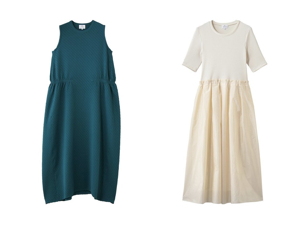 【立体感と異素材デザインが引き立つエレガントワンピース】LANVIN en Bleu(ランバンオンブルー)の通販 おすすめ人気トレンドファッション通販アイテム インテリア・キッズ・メンズ・レディースファッション・服の通販 founy(ファニー) 　ファッション　Fashion　レディースファッション　Fashion for Women　ワンピース　Dresses　チュニック　Tunic Tops & Dresses　エレガント 上品　Elegant　ギャザー　Gathered, Ruffled　コンパクト　Compact, Small Size　シューズ　Shoes, Footwear　タフタ　Taffeta, Structured Fabric　チュニック　Tunic, Long Top　フィット　Fit, Slim Fit　フレア　Flare, Flared　ロング　Long, Long-Length　新作・新入荷　New Arrivals / New In　グリーン系　Green　ブラック系　Black　|ID:crp329100000227749