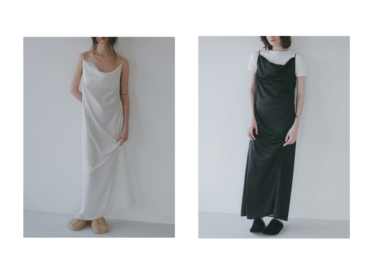 【艶感素材とドット柄が映えるモードなキャミワンピース】ETRE TOKYO(エトレトウキョウ)の通販 おすすめ人気トレンドファッション通販アイテム インテリア・キッズ・メンズ・レディースファッション・服の通販 founy(ファニー) 　ファッション　Fashion　レディースファッション　Fashion for Women　ワンピース　Dresses　キャミソールワンピース　Camisole Dresses　チュニック　Tunic Tops & Dresses　キャミワンピース　Cami Dress, Slip Dress　タンク　Tank Top, Sleeveless Top　チュニック　Tunic, Long Top　ドット　Polka Dot, Dot Pattern　バランス　Balance, Style Balance　フィット　Fit, Slim Fit　ロング　Long, Long-Length　おすすめ　Recommended / Our Picks　新作・新入荷　New Arrivals / New In　ホワイト系　White　ブラック系　Black　|ID:crp329100000227758