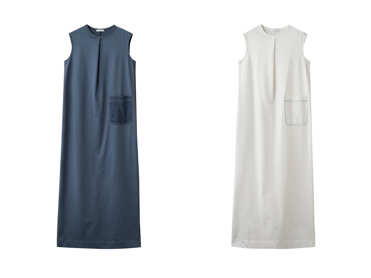 【立体感と清涼感を備えた都会的スリーブレスドレス】CINOH(チノ)の通販 おすすめ人気トレンドファッション通販アイテム インテリア・キッズ・メンズ・レディースファッション・服の通販 founy(ファニー) 　ファッション　Fashion　レディースファッション　Fashion for Women　ワンピース　Dresses　フォーマル・パーティードレス・結婚式用ドレス　Elegant & Casual Dresses　チュニック　Tunic Tops & Dresses　サテン　Satin, Glossy Fabric　スリーブ　Sleeve, Long Sleeve / Short Sleeve　チュニック　Tunic, Long Top　ドレス　Dress, One-Piece　ポケット　Pocket, Pocket Detail　ロング　Long, Long-Length　定番　Standard, Basic Item　新作・新入荷　New Arrivals / New In　ブラック系　Black　ブルー系　Blue　ホワイト系　White　|ID:crp329100000227762