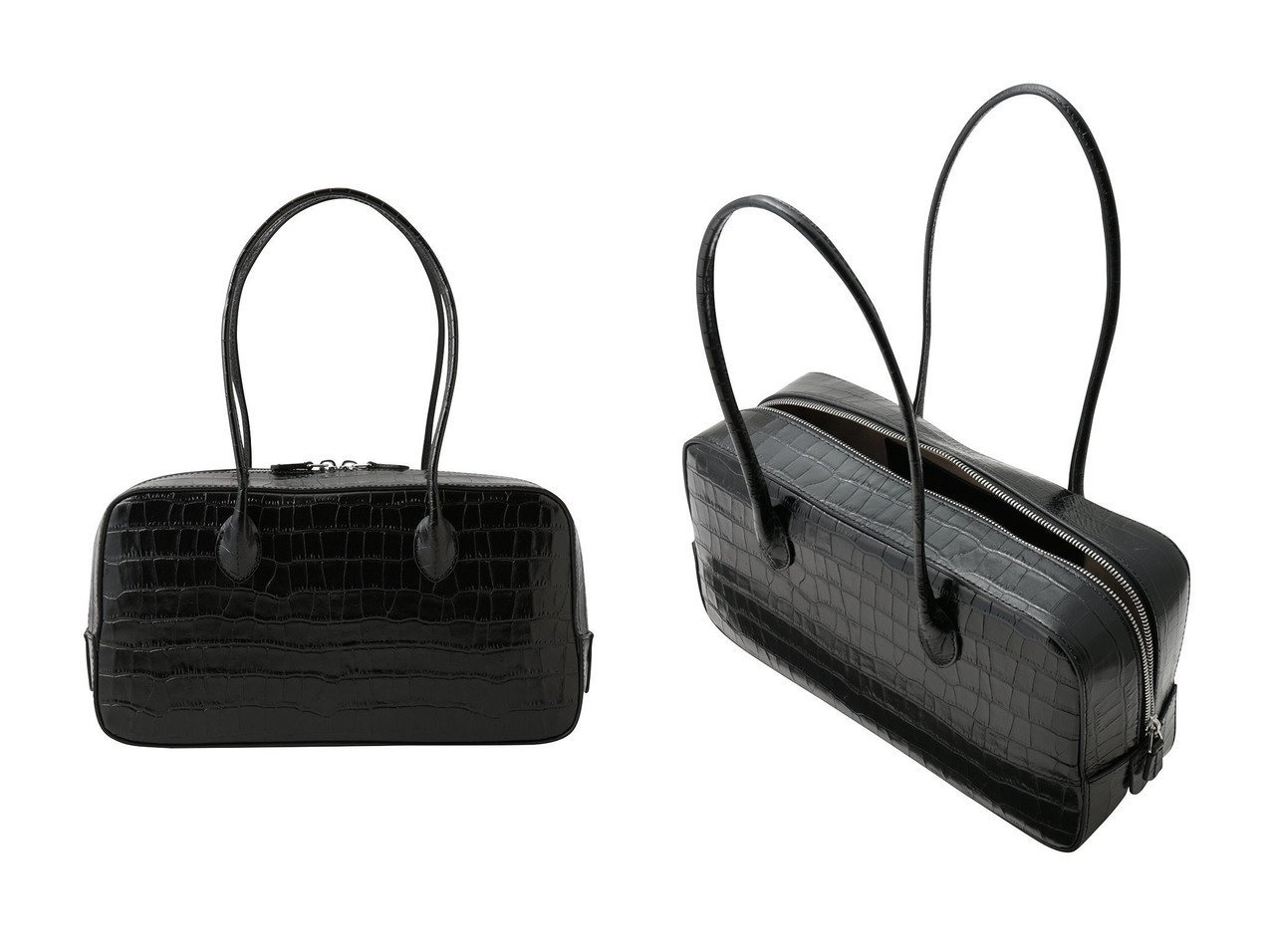 【クロコ型押しレザーが映える上品なボックスボストンバッグ】MAISON CANAU(メゾンカナウ)の通販 おすすめ人気トレンドファッション通販アイテム インテリア・キッズ・メンズ・レディースファッション・服の通販 founy(ファニー) 　ファッション　Fashion　レディースファッション　Fashion for Women　クロコ　Crocodile, Croc Embossed　パーティ　Party, Party Style　フォルム　Silhouette, Form　ボストン　Boston　ボストンバッグ　Boston Bag, Retro Bag　ボックス　Boxy, Box Shape　リュクス　Luxury, Elegant, High-End, Chic　エレガント 上品　Elegant　新作・新入荷　New Arrivals / New In　ブラック系　Black　|ID:crp329100000227779