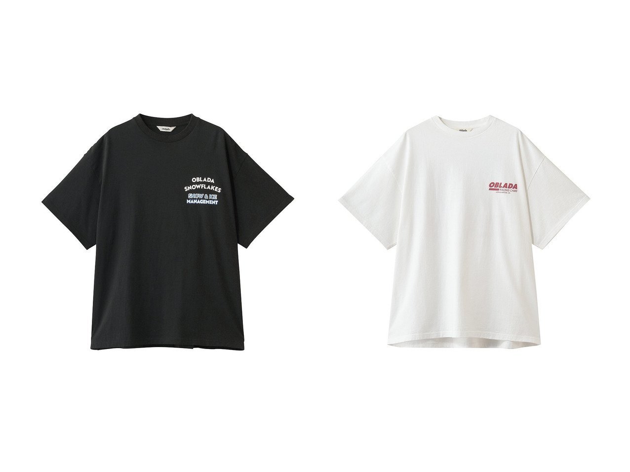 【Oblada/オブラダ】のSNOWFLAKES Tシャツ&Oblada RACING Tシャツ おすすめ人気トレンドファッション通販アイテム インテリア・キッズ・メンズ・レディースファッション・服の通販 founy(ファニー) 　ファッション　Fashion　レディースファッション　Fashion for Women　トップス・カットソー　Cut & Sew Tops　シャツ・ブラウス・オフィスカジュアル　Elegant Blouses & Button-Ups　ロングTシャツ・Tシャツ　Longline T-Shirts & Tees　カットソー・ベーシックTシャツ　Cut-and-Sewn Tops / Stretch Tees & Basics　グラフィック　Graphic, Graphic Design　ショート　Short, Short Length　スリーブ　Sleeve, Long Sleeve / Short Sleeve　モダン　Modern, Contemporary　リラックス　Relax, Relaxed Fit　新作・新入荷　New Arrivals / New In　ブラック系　Black　ホワイト系　White　ブルー系　Blue　|ID:crp329100000227814