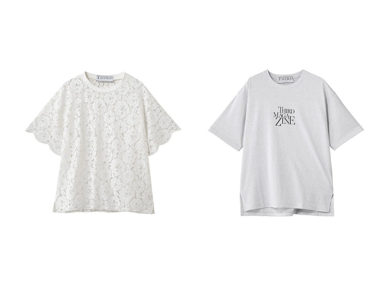 【エレガントな総レースブラウスと洗練ロゴTシャツで叶える大人の抜け感スタイル】THIRD MAGAZINE(サードマガジン)の通販 おすすめ人気トレンドファッション通販アイテム インテリア・キッズ・メンズ・レディースファッション・服の通販 founy(ファニー) 　ファッション　Fashion　レディースファッション　Fashion for Women　トップス・カットソー　Cut & Sew Tops　シャツ・ブラウス・オフィスカジュアル　Elegant Blouses & Button-Ups　ロングTシャツ・Tシャツ　Longline T-Shirts & Tees　カットソー・ベーシックTシャツ　Cut-and-Sewn Tops / Stretch Tees & Basics　ショート　Short, Short Length　スカラップ　Scallop, Scalloped Edge　スリーブ　Sleeve, Long Sleeve / Short Sleeve　バランス　Balance, Style Balance　レース　Lace, Lace Fabric　ワイド　Wide, Wide Fit　エレガント 上品　Elegant　新作・新入荷　New Arrivals / New In　ホワイト系　White　グレー系　Gray　|ID:crp329100000227815