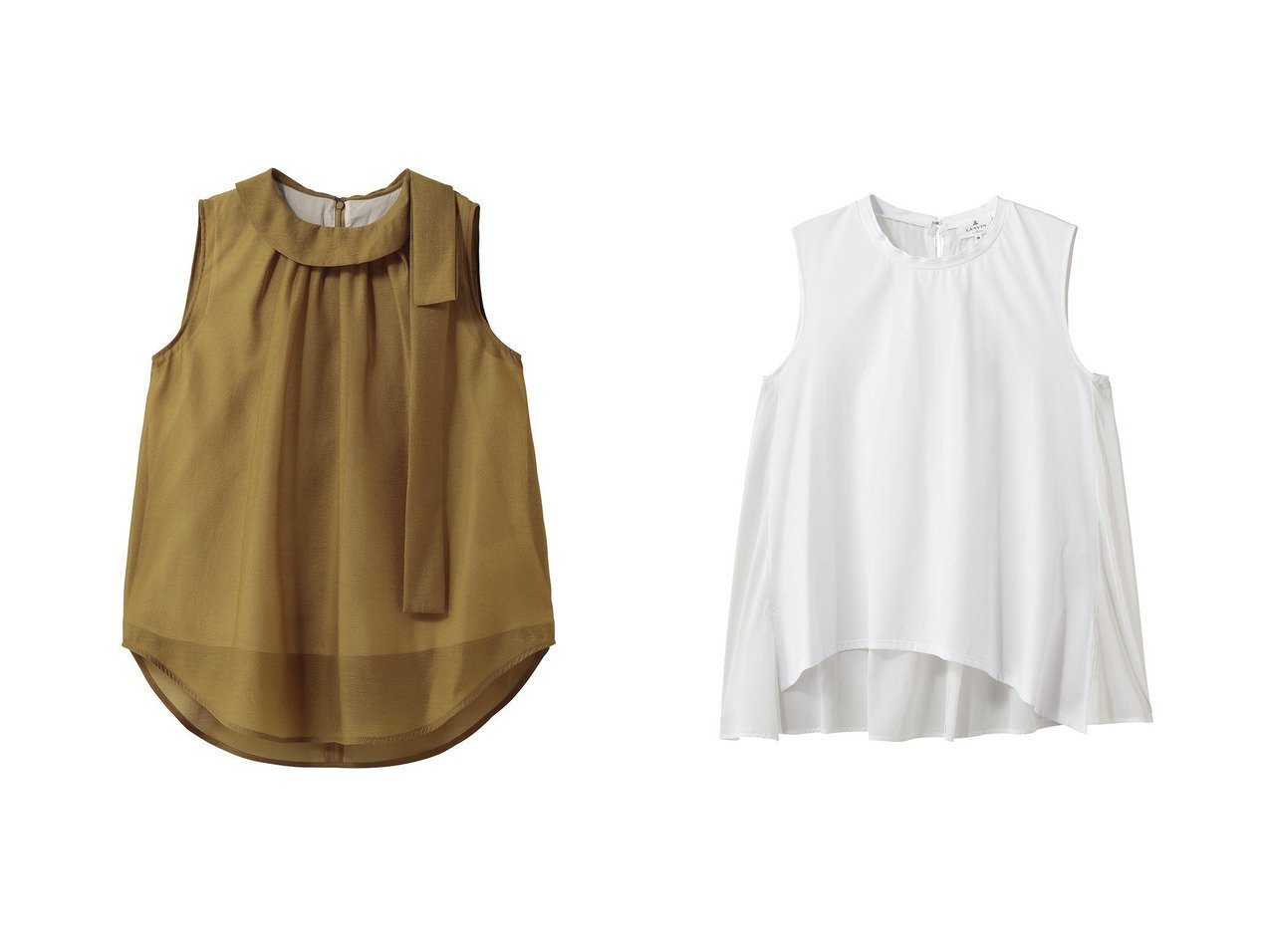 【上品な立体シルエットとオーガンジーの柔らかな表情で魅せるエレガントトップス】LANVIN en Bleu(ランバン オン ブルー)の通販 おすすめ人気トレンドファッション通販アイテム インテリア・キッズ・メンズ・レディースファッション・服の通販 founy(ファニー) 　ファッション　Fashion　レディースファッション　Fashion for Women　トップス・カットソー　Cut & Sew Tops　キャミソール&ノースリーブ　Camisoles & Sleeveless Tops　シャツ・ブラウス・オフィスカジュアル　Elegant Blouses & Button-Ups　ロングTシャツ・Tシャツ　Longline T-Shirts & Tees　カットソー・ベーシックTシャツ　Cut-and-Sewn Tops / Stretch Tees & Basics　オーガンジー　Organza Fabric　クラシカル　Classical, Vintage-Inspired　ダウン　Down, Puffer　デニム　Denim, Jeans Material　ノースリーブ　Sleeveless, No-Sleeve　フレア　Flare, Flared　リボン　Ribbon, Bow　新作・新入荷　New Arrivals / New In　イエロー系　Yellow　ブラック系　Black　|ID:crp329100000227823