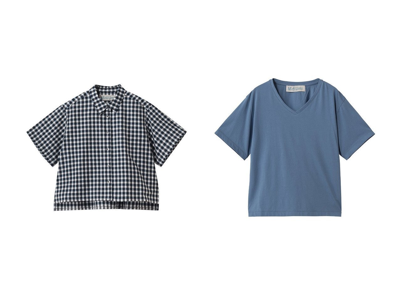 【やわらかな着心地のVネックTシャツとシアサッカーチェックシャツで楽しむ軽やかな季節スタイル】MidiUmi(ミディウミ)の通販 おすすめ人気トレンドファッション通販アイテム インテリア・キッズ・メンズ・レディースファッション・服の通販 founy(ファニー) 　ファッション　Fashion　レディースファッション　Fashion for Women　トップス・カットソー　Cut & Sew Tops　シャツ・ブラウス・オフィスカジュアル　Elegant Blouses & Button-Ups　ロングTシャツ・Tシャツ　Longline T-Shirts & Tees　カジュアルプルオーバー・ニットトップス　Pullovers & Knit Tops / Casual Pullovers　カットソー・ベーシックTシャツ　Cut-and-Sewn Tops / Stretch Tees & Basics　クロップド　Cropped, Short Length　ショート　Short, Short Length　スリーブ　Sleeve, Long Sleeve / Short Sleeve　チェック　Check, Plaid, Tartan　トレンド　Trend, Trending Now　半袖　Short Sleeve, Half Sleeve　夏　Summer　新作・新入荷　New Arrivals / New In　春　Spring　S/S・春夏　SS, Spring/Summer, Warm Season　おすすめ　Recommended / Our Picks　インナー　Innerwear　コンパクト　Compact, Small Size　シンプル　Simple, Minimal　ブルー系　Blue　ブラック系　Black　|ID:crp329100000227826