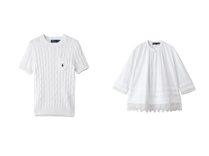 【軽やかに揺れるブラウスと上品なケーブルニットで楽しむ洗練された大人スタイル】RALPH LAUREN(ラルフローレン)の通販 おすすめ人気トレンドファッション通販アイテム 人気、トレンドファッション・服の通販 founy(ファニー) ファッション Fashion レディースファッション Fashion for Women トップス・カットソー Cut & Sew Tops ニット Knit Tops & Sweaters カジュアルプルオーバー・ニットトップス Pullovers & Knit Tops / Casual Pullovers シャツ・ブラウス・オフィスカジュアル Elegant Blouses & Button-Ups ショート Short, Short Length シンプル Simple, Minimal スリム Slim, Slim Fit スリーブ Sleeve, Long Sleeve / Short Sleeve セーター Sweater, Knitwear バランス Balance, Style Balance パッチ Patch, Appliqué フィット Fit, Slim Fit ポケット Pocket, Pocket Detail エレガント 上品 Elegant 半袖 Short Sleeve, Half Sleeve 新作・新入荷 New Arrivals / New In |ID:crp329100000227828