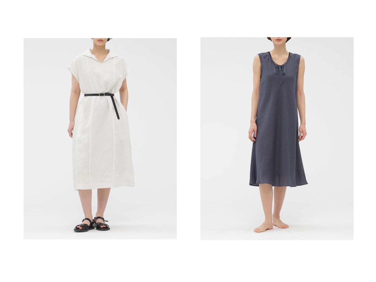 リネンの風合いを生かした軽やかなドレスと高密度素材の洗練された一着で楽しむ上質な夏スタイル MARGARET HOWELL(マーガレットハウエル)の通販 おすすめ人気トレンドファッション通販アイテム インテリア・キッズ・メンズ・レディースファッション・服の通販 founy(ファニー) 　ファッション　Fashion　レディースファッション　Fashion for Women　ワンピース　Dresses　フォーマル・パーティードレス・結婚式用ドレス　Elegant & Casual Dresses　チュニック　Tunic Tops & Dresses　シンプル　Simple, Minimal　スキッパー　Skipper, Open Collar　チュニック　Tunic, Long Top　ドレス　Dress, One-Piece　バランス　Balance, Style Balance　フィット　Fit, Slim Fit　フロント　Front, Front Design　リネン　Linen, Linen Fabric　ヴィンテージ　Vintage Style　夏　Summer　新作・新入荷　New Arrivals / New In　グレー系　Gray　ブルー系　Blue　|ID:crp329100000227851