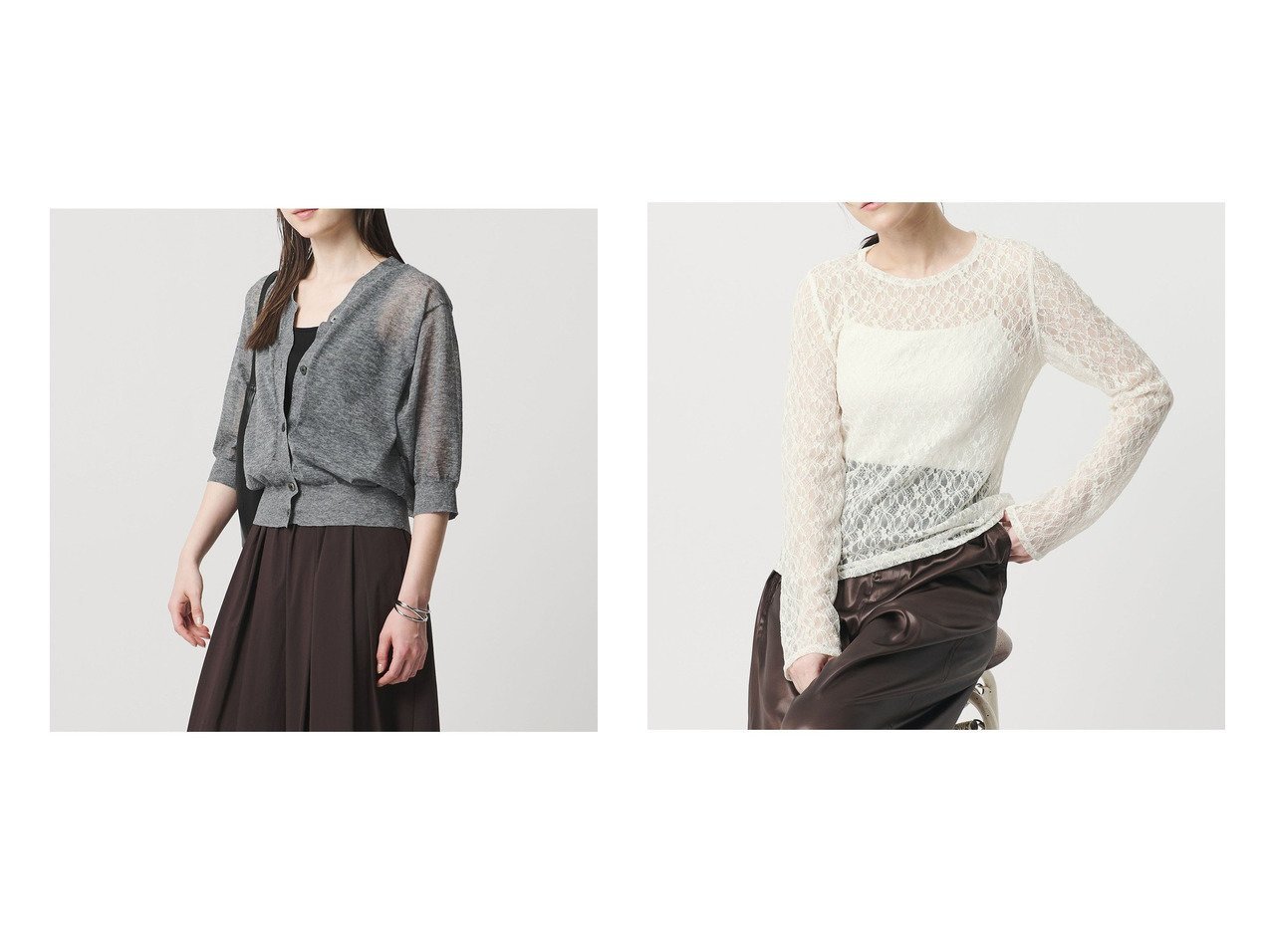 軽やかなシアーカーディガンと華奢なレースプルオーバーで楽しむ上品な透け感のレイヤードスタイル UNITED ARROWS(ユナイテッドアローズ)の通販 おすすめ人気トレンドファッション通販アイテム インテリア・キッズ・メンズ・レディースファッション・服の通販 founy(ファニー) 　ファッション　Fashion　レディースファッション　Fashion for Women　トップス・カットソー　Cut & Sew Tops　カーディガン・羽織り　Layered Style Cardigans　Vネックトップス　V-Neck Tops / V-Cut Neckline Shirts　カジュアルプルオーバー・ニットトップス　Pullovers & Knit Tops / Casual Pullovers　ウォッシャブル　Machine Washable　カーディガン　Cardigan, Knitwear　クラシック　Classic, Timeless Style　シアー　Sheer, See-Through　ノースリーブ　Sleeveless, No-Sleeve　夏　Summer　春　Spring　S/S・春夏　SS, Spring/Summer, Warm Season　イエロー　Yellow　インナー　Innerwear　カットソー　Cut and Sewn Top　コンパクト　Compact, Small Size　シンプル　Simple, Minimal　スウェット / スエット　Sweatshirt, Sweatwear　セットアップ　Set-Up, Coordinated Outfit　デニム　Denim, Jeans Material　フラワー　Flower, Floral　ミックス　Mix, Mixed Style　レース　Lace, Lace Fabric　おすすめ　Recommended / Our Picks　ブルー系　Blue　ホワイト系　White　ブラック系　Black　グレー系　Gray　イエロー系　Yellow　|ID:crp329100000227857