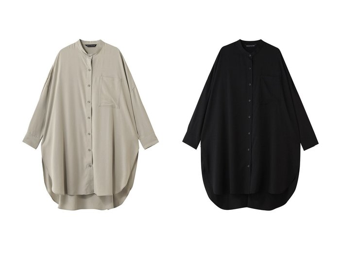 【mizuiro ind/ミズイロ インド】のR band collar long shirt シャツ おすすめ人気トレンドファッション通販アイテム インテリア・キッズ・メンズ・レディースファッション・服の通販 founy(ファニー) https://founy.com/ ファッション Fashion レディースファッション Fashion for Women トップス・カットソー Cut & Sew Tops シャツ・ブラウス・オフィスカジュアル Elegant Blouses & Button-Ups シアー Sheer, See-Through スリット Slit, Slit Detail スリーブ Sleeve, Long Sleeve / Short Sleeve チュニック Tunic, Long Top ハーフ Half, Half-Length ロング Long, Long-Length 新作・新入荷 New Arrivals / New In |ID:crp329100000227870