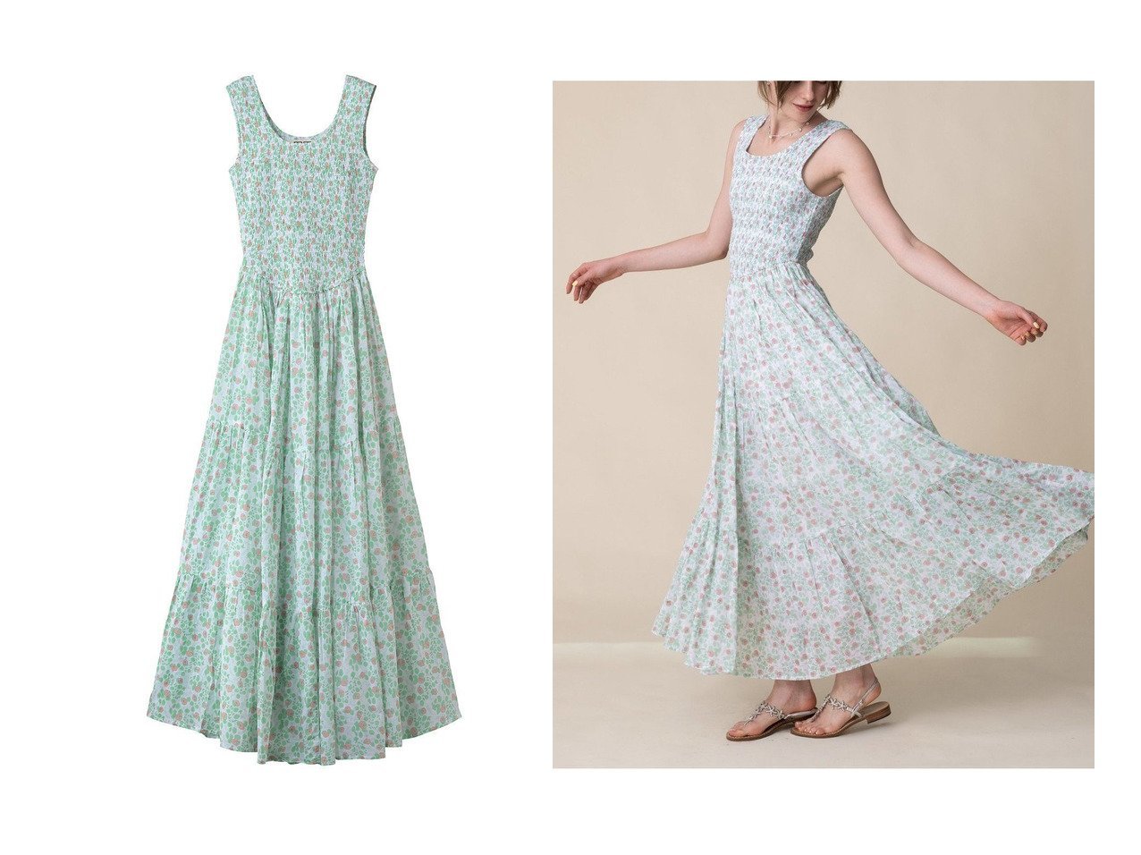 【ブルーベリー柄とシャーリングが映える軽やかなコットンドレスで華やぐ夏】SZ Blockprints(エスゼット ブロックプリント)の通販 おすすめ人気トレンドファッション通販アイテム インテリア・キッズ・メンズ・レディースファッション・服の通販 founy(ファニー) 　ファッション　Fashion　レディースファッション　Fashion for Women　ワンピース　Dresses　フォーマル・パーティードレス・結婚式用ドレス　Elegant & Casual Dresses　チュニック　Tunic Tops & Dresses　コンパクト　Compact, Small Size　シャーリング　Shirring, Ruched　チュニック　Tunic, Long Top　ドレス　Dress, One-Piece　ロング　Long, Long-Length　夏　Summer　新作・新入荷　New Arrivals / New In　グリーン系　Green　|ID:crp329100000227882