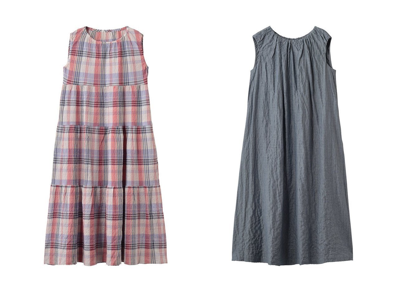 【KID BLUE/キッドブルー】のシャーリングシャンブレーツイルワンピース&26シャーリングチェックナイティ おすすめ人気トレンドファッション通販アイテム インテリア・キッズ・メンズ・レディースファッション・服の通販 founy(ファニー) 　ファッション　Fashion　レディースファッション　Fashion for Women　ワンピース　Dresses　シャーリング　Shirring, Ruched　パジャマ　Pajamas, Sleepwear　マキシ　Maxi, Full Length　リゾート　Resort, Vacation Style　夏　Summer　新作・新入荷　New Arrivals / New In　オレンジ系　Orange　ブラック系　Black　イエロー系　Yellow　ブルー系　Blue　|ID:crp329100000227886