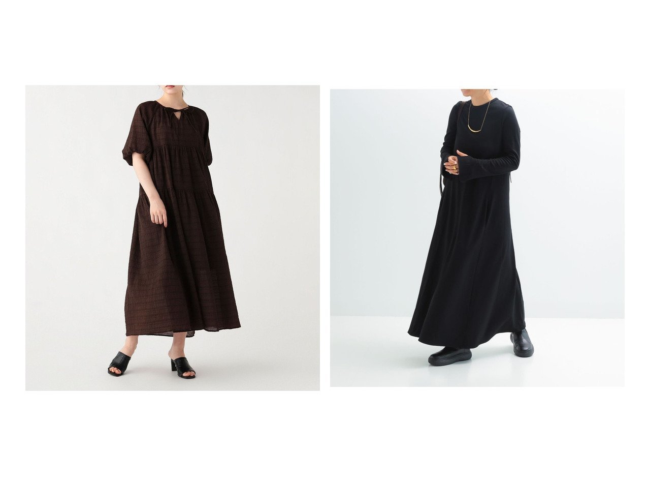 【ミニマルな美しさと軽やかなティアードで魅せる洗練ワンピース】Demi-Luxe BEAMS(デミルクス ビームス)BEAMS HEART(ビームス ハート)の通販 おすすめ人気トレンドファッション通販アイテム インテリア・キッズ・メンズ・レディースファッション・服の通販 founy(ファニー) 　ファッション　Fashion　レディースファッション　Fashion for Women　ワンピース　Dresses　2026年　2026　おすすめ　Recommended / Our Picks　ウォッシャブル　Machine Washable　カッティング　Cutting Detail　シューズ　Shoes, Footwear　ティアードワンピース　Tiered Dress, Flared Dress　デコルテ　Décolleté, Neckline　バランス　Balance, Style Balance　フロント　Front, Front Design　リボン　Ribbon, Bow　ワッシャー　Washer, Crinkled Finish　エレガント 上品　Elegant　コンパクト　Compact, Small Size　シンプル　Simple, Minimal　ジャケット　Jacket, Outerwear　スリット　Slit, Slit Detail　雑誌　Magazine, Fashion Magazine　ドレープ　Drape, Draping Fabric　フレア　Flare, Flared　モダン　Modern, Contemporary　ロング　Long, Long-Length　A/W・秋冬　Autumn/Winter　ブラウン系　Brown　イエロー系　Yellow　ブラック系　Black　オレンジ系　Orange　|ID:crp329100000227889