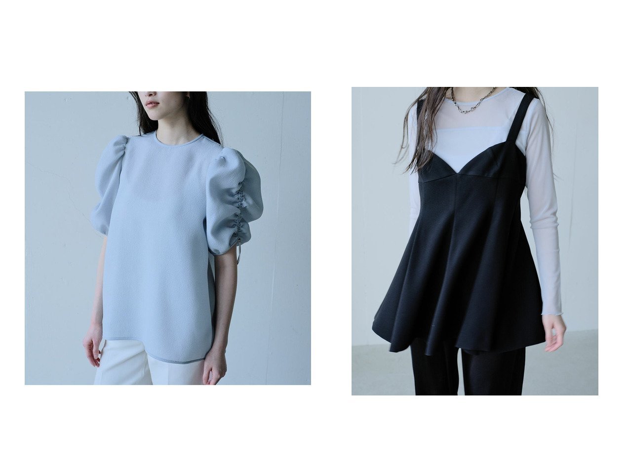 40代50代からの婦人服【構築的なシルエットと上質素材で魅せるレイヤードキャミとブラウス】DoCLASSE(ドゥクラッセ)の通販 おすすめ人気トレンドファッション通販アイテム インテリア・キッズ・メンズ・レディースファッション・服の通販 founy(ファニー) 　ファッション　Fashion　レディースファッション　Fashion for Women　トップス・カットソー　Cut & Sew Tops　シャツ・ブラウス・オフィスカジュアル　Elegant Blouses & Button-Ups　キャミソール&ノースリーブ　Camisoles & Sleeveless Tops　新作・新入荷　New Arrivals / New In　なめらか　Smooth, Silky Texture　エレガント 上品　Elegant　シャーリング　Shirring, Ruched　ジャカード／ジャガード　Jacquard, Woven Pattern　スリーブ　Sleeve, Long Sleeve / Short Sleeve　バルーン　Balloon, Balloon Silhouette　フォルム　Silhouette, Form　キャミソール　Camisole, Spaghetti Strap Top　ジョーゼット　Georgette, Semi-Sheer Fabric　ダブル　Double, Double-Breasted　ドレス　Dress, One-Piece　フィット　Fit, Slim Fit　フレア　Flare, Flared　ホワイト系　White　グレー系　Gray　ブラック系　Black　|ID:crp329100000227890