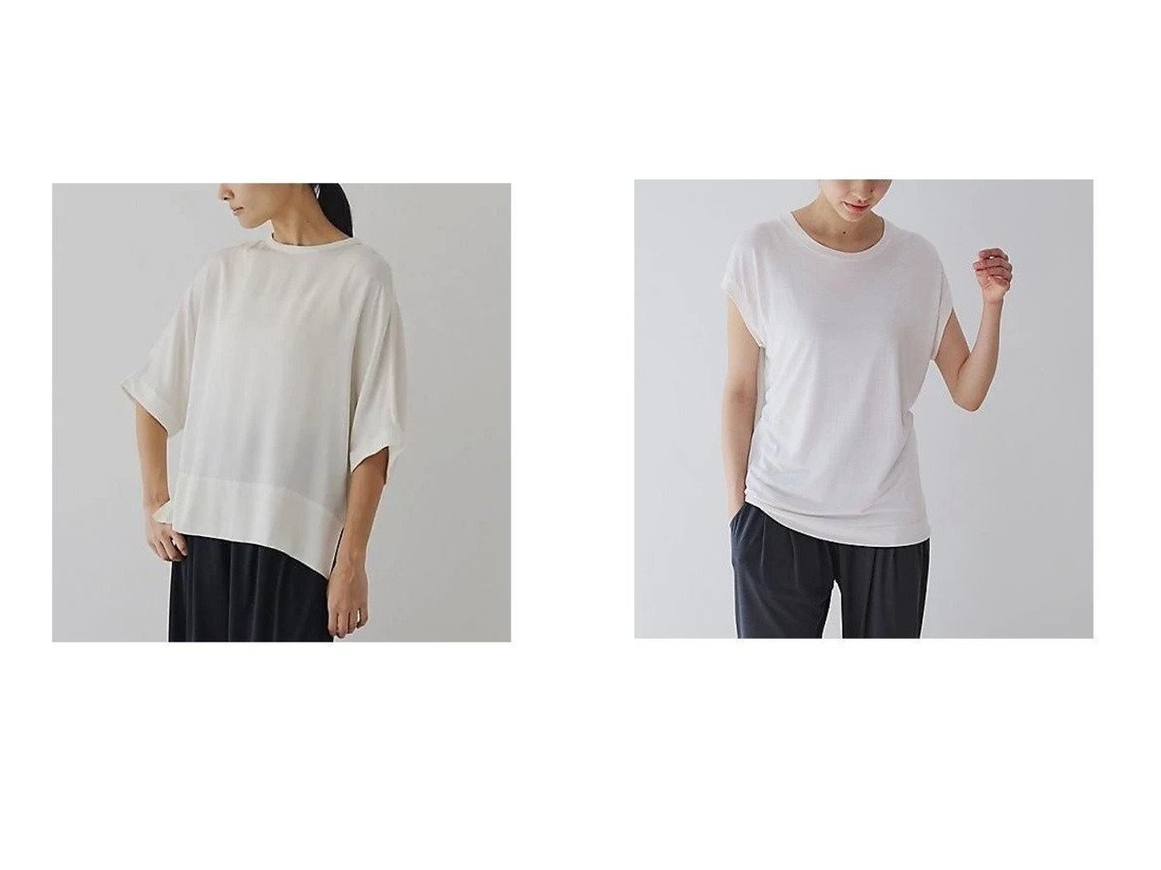 【シルクの上質な光沢と心地よさで魅せるブラウスとカットソー】DRESS HERSELF(ドレスハーセルフ)の通販 おすすめ人気トレンドファッション通販アイテム インテリア・キッズ・メンズ・レディースファッション・服の通販 founy(ファニー) 　ファッション　Fashion　レディースファッション　Fashion for Women　トップス・カットソー　Cut & Sew Tops　シャツ・ブラウス・オフィスカジュアル　Elegant Blouses & Button-Ups　カットソー・ベーシックTシャツ　Cut-and-Sewn Tops / Stretch Tees & Basics　インナー　Innerwear　サテン　Satin, Glossy Fabric　シルク　Silk, 100% Silk　ジャケット　Jacket, Outerwear　セットアップ　Set-Up, Coordinated Outfit　デニム　Denim, Jeans Material　エレガント 上品　Elegant　人気　Popular, Best Seller　夏　Summer　定番　Standard, Basic Item　洗える　Machine Washable　なめらか　Smooth, Silky Texture　カットソー　Cut and Sewn Top　シンプル　Simple, Minimal　スリーブ　Sleeve, Long Sleeve / Short Sleeve　バランス　Balance, Style Balance　フレンチ　French, French Style　グリーン系　Green　グレー系　Gray　ブルー系　Blue　|ID:crp329100000227907