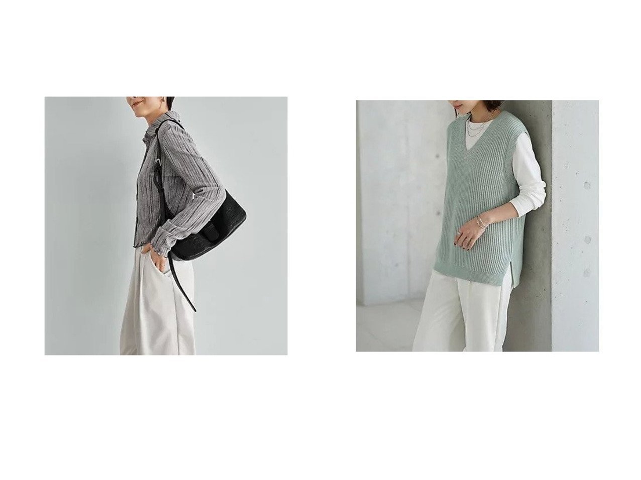 【STYLE DELI/スタイルデリ】のストライプ編みVネックベスト&かすれ柄編みWボタン襟付きトップス おすすめ人気トレンドファッション通販アイテム インテリア・キッズ・メンズ・レディースファッション・服の通販 founy(ファニー) 　ファッション　Fashion　レディースファッション　Fashion for Women　トップス・カットソー　Cut & Sew Tops　アウター　Coat / Outerwear Collection　ベスト&ジレ / 重ね着スタイル　Vests & Gilets　Vネックトップス　V-Neck Tops / V-Cut Neckline Shirts　インナー　Innerwear　春　Spring　秋　Autumn　コンパクト　Compact, Small Size　ジャケット　Jacket, Outerwear　ストライプ　Stripe, Striped Pattern　ストレート　Straight, Straight Cut　スリット　Slit, Slit Detail　なめらか　Smooth, Silky Texture　ニットソー　Knit-Sewn, Cut & Sew Knit　長袖　Long Sleeve, Full Sleeve　バランス　Balance, Style Balance　フィット　Fit, Slim Fit　フロント　Front, Front Design　ベスト　Vest, Waistcoat　ワイド　Wide, Wide Fit　イエロー　Yellow　カットソー　Cut and Sewn Top　軽量　Lightweight, Ultra Light　シンプル　Simple, Minimal　ノースリーブ　Sleeveless, No-Sleeve　パステル　Pastel, Soft Color　ボトム　Bottoms, Lower Wear　ポケット　Pocket, Pocket Detail　半袖　Short Sleeve, Half Sleeve　夏　Summer　グレー系　Gray　ベージュ系　Beige　|ID:crp329100000227911