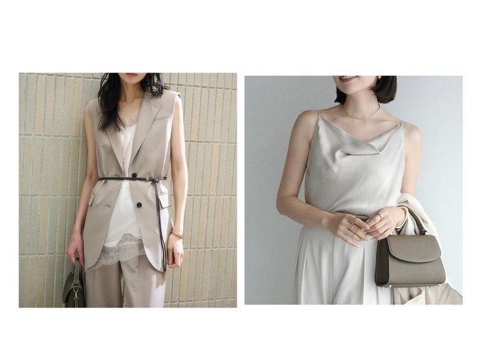 【anuans/アニュアンス】のデフォームラペルジレ&フィブリルサテンドレープキャミ おすすめ人気トレンドファッション通販アイテム 人気、トレンドファッション・服の通販 founy(ファニー) 　ファッション　Fashion　レディースファッション　Fashion for Women　アウター　Coat / Outerwear Collection　トップス・カットソー　Cut & Sew Tops　ベスト&ジレ / 重ね着スタイル　Vests & Gilets　キャミソール&ノースリーブ　Camisoles & Sleeveless Tops　ドレープ　Drape, Draping Fabric　フォルム　Silhouette, Form　ベスト　Vest, Waistcoat　おすすめ　Recommended / Our Picks　インナー　Innerwear　キュプラ　Cupro, Eco Fabric　サテン　Satin, Glossy Fabric　ジャケット　Jacket, Outerwear　デコルテ　Décolleté, Neckline　エレガント 上品　Elegant　|ID:crp329100000227925