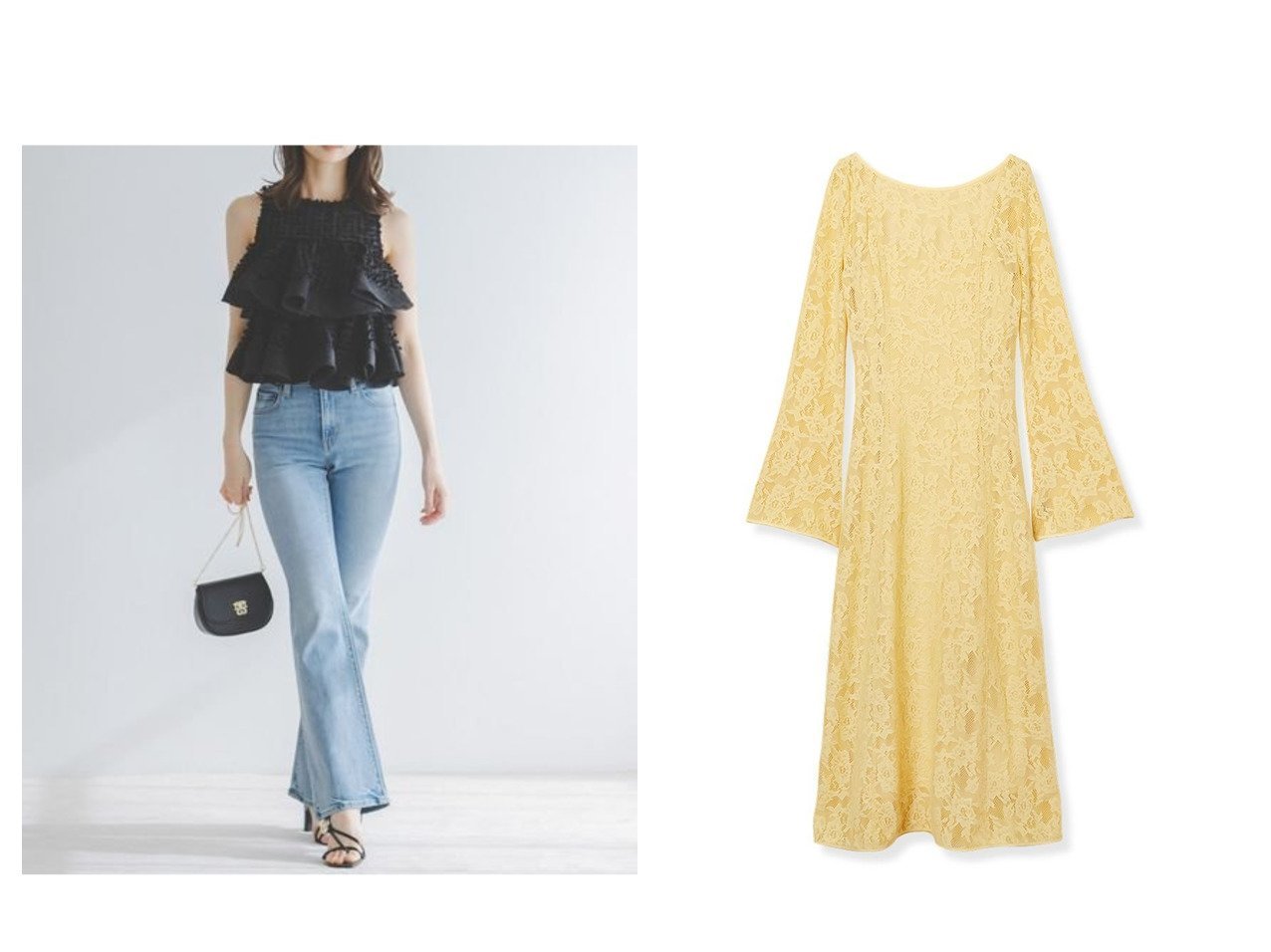 フレアデニムとレースワンピースで叶える洗練された女性らしいスタイルSNIDEL(スナイデル)の通販 おすすめ人気トレンドファッション通販アイテム インテリア・キッズ・メンズ・レディースファッション・服の通販 founy(ファニー) 　ファッション　Fashion　レディースファッション　Fashion for Women　ワンピース　Dresses　ウェーブ　Wavy Pattern　ウォッシュ　Washed Finish　ヴィンテージ　Vintage Style　春　Spring　クラシック　Classic, Timeless Style　今季　This Season, Current Season　ストレッチ　Stretch, Stretchy Fabric　ストレート　Straight, Straight Cut　スペシャル　Special, Limited Edition　スマート　Smart, Elegant　スリム　Slim, Slim Fit　デニム　Denim, Jeans Material　トレンド　Trend, Trending Now　人気　Popular, Best Seller　フィット　Fit, Slim Fit　フォーマル　Formal, Dressy　フレア　Flare, Flared　別注　Limited Edition, Custom Order　S/S・春夏　SS, Spring/Summer, Warm Season　おすすめ　Recommended / Our Picks　夏　Summer　イエロー　Yellow　インナー　Innerwear　シンプル　Simple, Minimal　エレガント 上品　Elegant　|ID:crp329100000227928