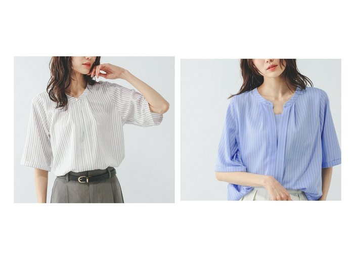 【GLOBAL WORK/グローバルワーク】のキレイつづく2wayタック5分袖/636634 おすすめ人気トレンドファッション通販アイテム 人気、トレンドファッション・服の通販 founy(ファニー) 　ファッション　Fashion　レディースファッション　Fashion for Women　トップス・カットソー　Cut & Sew Tops　おすすめ　Recommended / Our Picks　スキッパー　Skipper, Open Collar　フロント　Front, Front Design　メタル　Metal, Metal Parts　エレガント 上品　Elegant　人気　Popular, Best Seller　ビジネス 仕事 通勤　Business / Work / Commuting　|ID:crp329100000227931