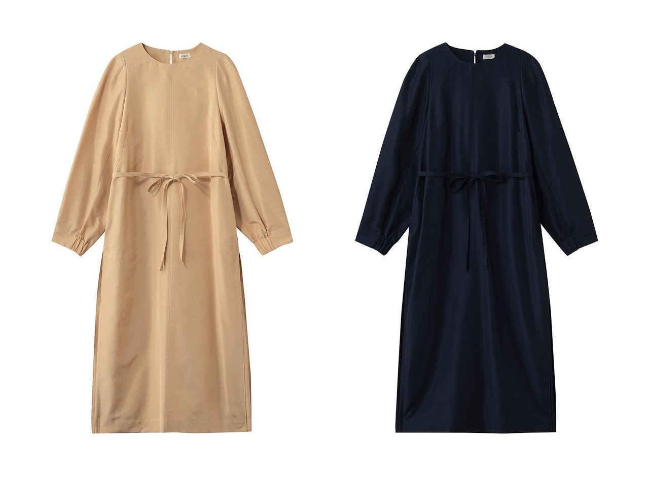 上品な光沢と立体的なシルエットが魅力のサイドプリーツワンピース STRASBURGO(ストラスブルゴ)の通販 おすすめ人気トレンドファッション通販アイテム インテリア・キッズ・メンズ・レディースファッション・服の通販 founy(ファニー) 　ファッション　Fashion　レディースファッション　Fashion for Women　ワンピース　Dresses　チュニック　Tunic Tops & Dresses　シルク　Silk, 100% Silk　シルケット　Silket, Silky Cotton　スリーブ　Sleeve, Long Sleeve / Short Sleeve　チュニック　Tunic, Long Top　リボン　Ribbon, Bow　ロング　Long, Long-Length　エレガント 上品　Elegant　新作・新入荷　New Arrivals / New In　ブルー系　Blue　|ID:crp329100000227944