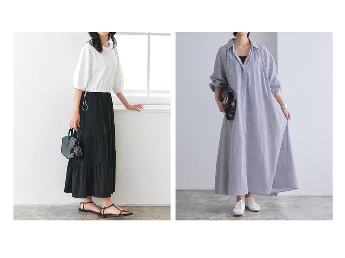 プチプライス　撥水素材と異素材切り替えで魅せるティアードワンピースと軽やかなシャツワンピースサテンキャミソールの上品コーデセット ピエロ(Pierrot)の通販 おすすめ人気トレンドファッション通販アイテム 人気、トレンドファッション・服の通販 founy(ファニー) ファッション Fashion レディースファッション Fashion for Women ワンピース Dresses シャツワンピース / 1枚で着映えコーデ Shirt Dresses セットアップ Matching Sets レディーストップス・ブラウス Tops & Blouses / Assorted Women's Tops 送料無料 Free Shipping カットソー Cut and Sewn Top スリーブ Sleeve, Long Sleeve / Short Sleeve タフタ Taffeta, Structured Fabric ドッキング Docking, Mixed Material プチプライス・低価格 Affordable / Budget Price キャミソール Camisole, Spaghetti Strap Top サテン Satin, Glossy Fabric シャツワンピ Shirt Dress, Shirt One-Piece ワッシャー Washer, Crinkled Finish エレガント 上品 Elegant 無地 Plain, Solid Color |ID:crp329100000227997