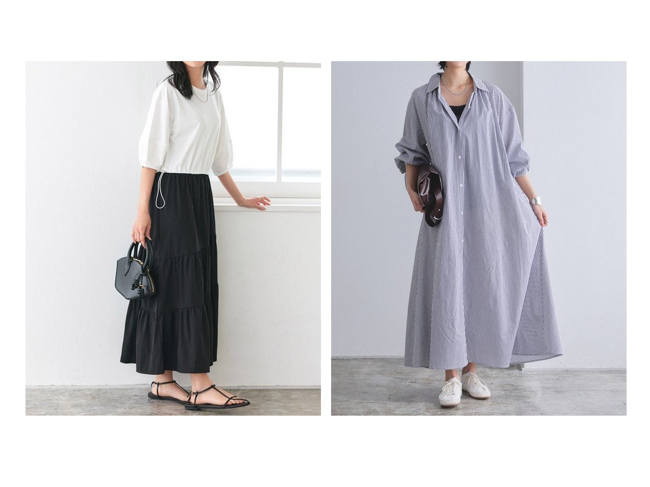 プチプライス　撥水素材と異素材切り替えで魅せるティアードワンピースと軽やかなシャツワンピースサテンキャミソールの上品コーデセット ピエロ(Pierrot)の通販 おすすめ人気トレンドファッション通販アイテム インテリア・キッズ・メンズ・レディースファッション・服の通販 founy(ファニー) 　ファッション　Fashion　レディースファッション　Fashion for Women　ワンピース　Dresses　シャツワンピース / 1枚で着映えコーデ　Shirt Dresses　セットアップ　Matching Sets　レディーストップス・ブラウス　Tops & Blouses / Assorted Women's Tops　送料無料　Free Shipping　カットソー　Cut and Sewn Top　スリーブ　Sleeve, Long Sleeve / Short Sleeve　タフタ　Taffeta, Structured Fabric　ドッキング　Docking, Mixed Material　プチプライス・低価格　Affordable / Budget Price　キャミソール　Camisole, Spaghetti Strap Top　サテン　Satin, Glossy Fabric　シャツワンピ　Shirt Dress, Shirt One-Piece　ワッシャー　Washer, Crinkled Finish　エレガント 上品　Elegant　無地　Plain, Solid Color　ブラック系　Black　ホワイト系　White　|ID:crp329100000227997