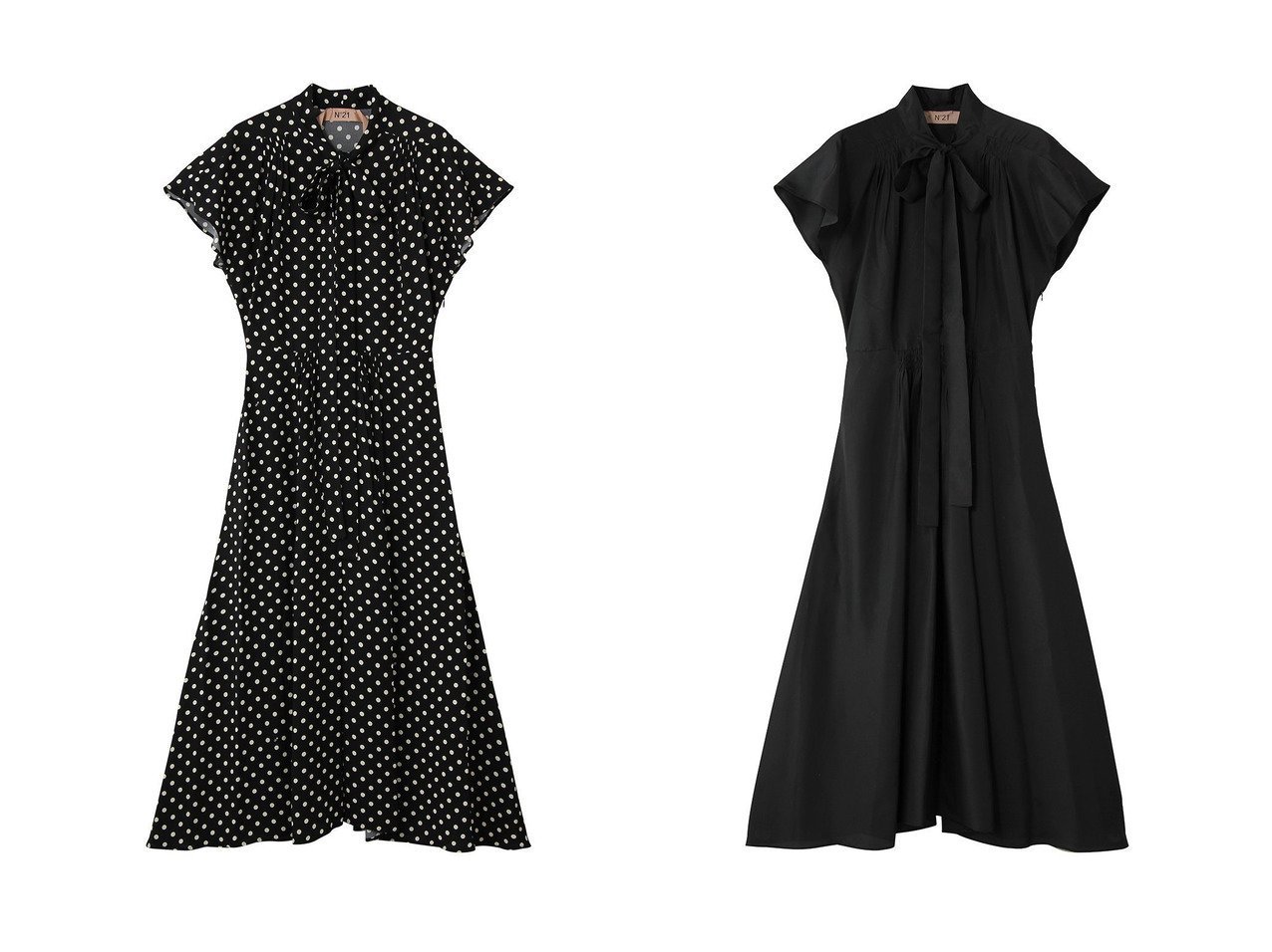 ドット柄とリボンタイが映える上品でフェミニンなドレスコレクション ヌメロ ヴェントゥーノ(N°21)の通販 おすすめ人気トレンドファッション通販アイテム インテリア・キッズ・メンズ・レディースファッション・服の通販 founy(ファニー) 　ファッション　Fashion　レディースファッション　Fashion for Women　ワンピース　Dresses　フォーマル・パーティードレス・結婚式用ドレス　Elegant & Casual Dresses　チュニック　Tunic Tops & Dresses　クラシカル　Classical, Vintage-Inspired　チュニック　Tunic, Long Top　ドット　Polka Dot, Dot Pattern　ドレス　Dress, One-Piece　パーティ　Party, Party Style　フェミニン　Feminine, Girly　プリント　Print, Printed Pattern　リボン　Ribbon, Bow　ロング　Long, Long-Length　新作・新入荷　New Arrivals / New In　ブラック系　Black　|ID:crp329100000228020