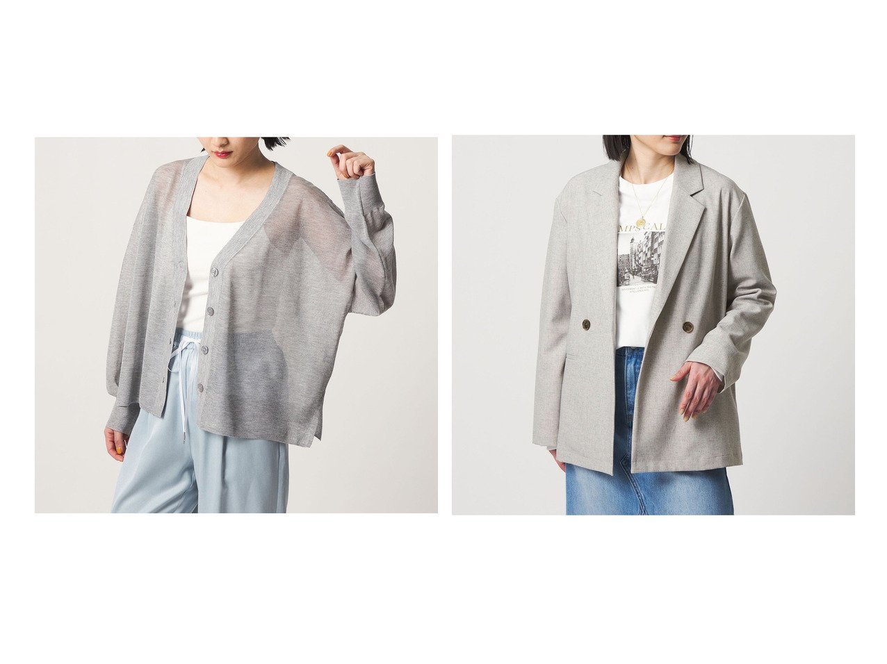 リラックス感と上品な軽やかさを兼ね備えたダブルジャケットとシアーカーディガンの着こなし提案 UNITED ARROWS(ユナイテッドアローズ)の通販 おすすめ人気トレンドファッション通販アイテム インテリア・キッズ・メンズ・レディースファッション・服の通販 founy(ファニー) 　ファッション　Fashion　レディースファッション　Fashion for Women　トップス・カットソー　Cut & Sew Tops　カーディガン・羽織り　Layered Style Cardigans　Vネックトップス　V-Neck Tops / V-Cut Neckline Shirts　アウター　Coat / Outerwear Collection　レディースジャケット・軽アウター　Jackets　ウォッシャブル　Machine Washable　カーディガン　Cardigan, Knitwear　シアー　Sheer, See-Through　タンク　Tank Top, Sleeveless Top　トレンド　Trend, Trending Now　人気　Popular, Best Seller　バランス　Balance, Style Balance　ブライト　Bright, Shiny　アウトレット　Outlet / Clearance　エレガント 上品　Elegant　ビジネス 仕事 通勤　Business / Work / Commuting　グレー系　Gray　ブラック系　Black　オレンジ系　Orange　ブルー系　Blue　|ID:crp329100000228040