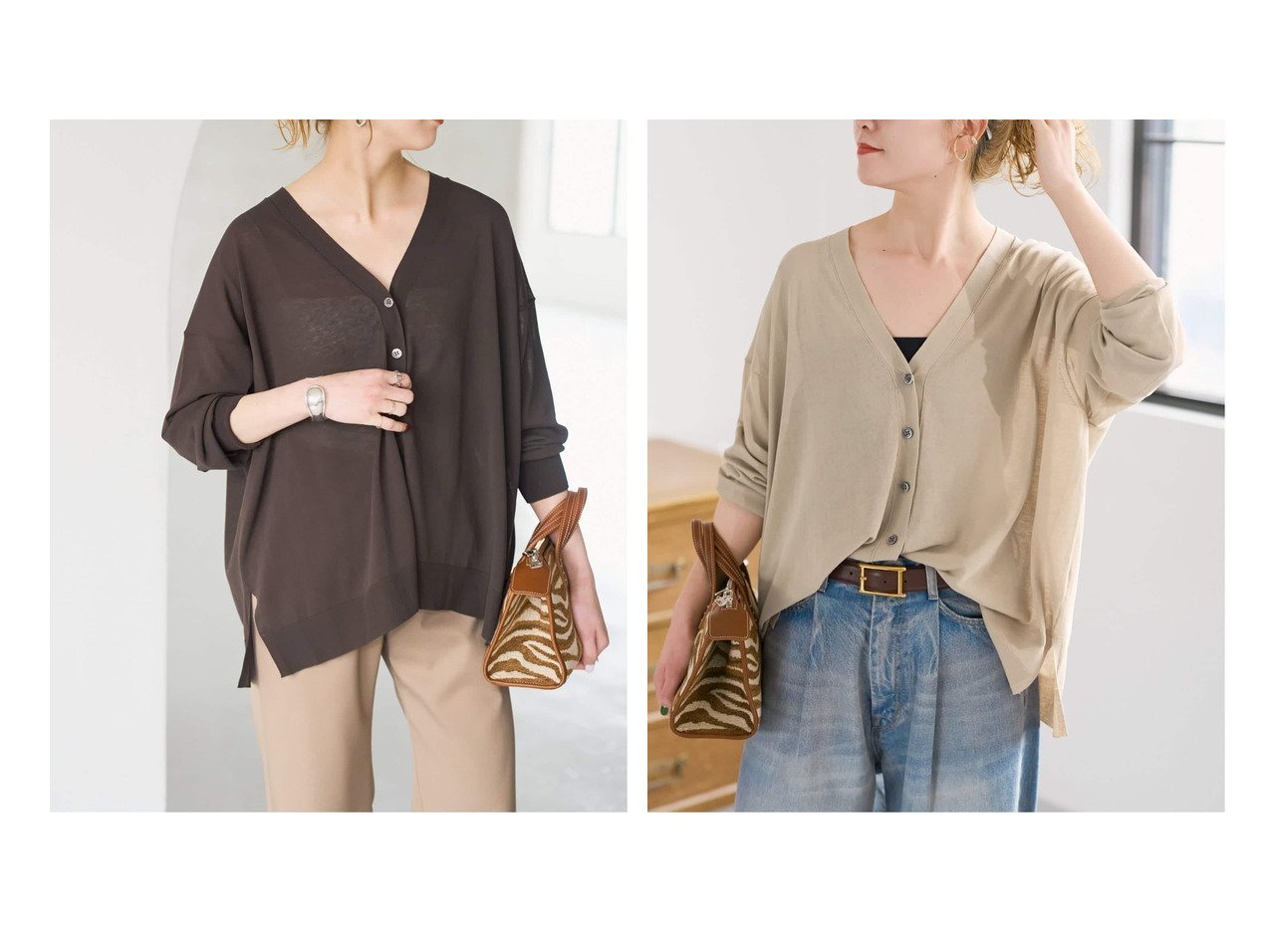 涼やかな着心地と軽やかな抜け感を叶えるVネックカーディガン Spick & Span(スピックアンドスパン)の通販 おすすめ人気トレンドファッション通販アイテム インテリア・キッズ・メンズ・レディースファッション・服の通販 founy(ファニー) 　ファッション　Fashion　レディースファッション　Fashion for Women　トップス・カットソー　Cut & Sew Tops　カーディガン・羽織り　Layered Style Cardigans　Vネックトップス　V-Neck Tops / V-Cut Neckline Shirts　イタリア　Italy　インド　Indian Textile　カーディガン　Cardigan, Knitwear　コンパクト　Compact, Small Size　サマー　Summer, Summer Style　ノースリーブ　Sleeveless, No-Sleeve　ポンチョ　Poncho, Cape Style　リラックス　Relax, Relaxed Fit　おすすめ　Recommended / Our Picks　夏　Summer　ブラウン系　Brown　ベージュ系　Beige　ブルー系　Blue　ピンク系　Pink　|ID:crp329100000228046