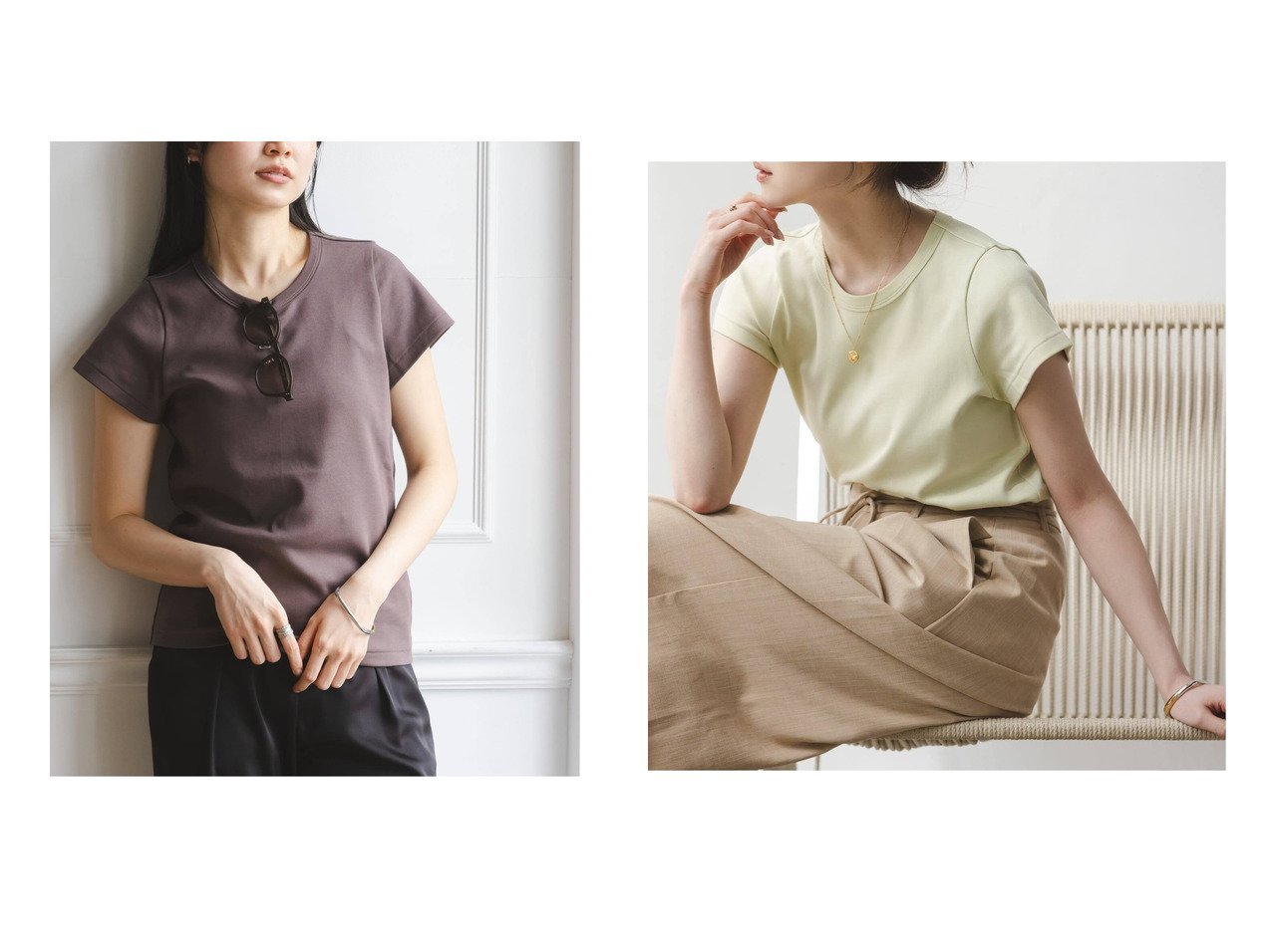 上質な素材感とすっきりシルエットが魅力のコンパクトTシャツ NOBLE(ノーブル)の通販 おすすめ人気トレンドファッション通販アイテム インテリア・キッズ・メンズ・レディースファッション・服の通販 founy(ファニー) 　ファッション　Fashion　レディースファッション　Fashion for Women　トップス・カットソー　Cut & Sew Tops　シャツ・ブラウス・オフィスカジュアル　Elegant Blouses & Button-Ups　ロングTシャツ・Tシャツ　Longline T-Shirts & Tees　シンプル　Simple, Minimal　ブラウン系　Brown　ブラック系　Black　ベージュ系　Beige　グリーン系　Green　|ID:crp329100000228049