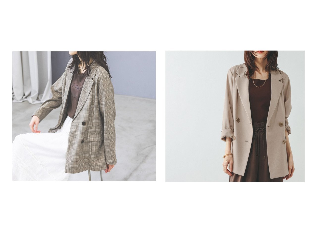 お手入れしやすく快適に着回せるダブルジャケットセットアップ GLOBAL WORK(グローバルワーク)の通販 おすすめ人気トレンドファッション通販アイテム インテリア・キッズ・メンズ・レディースファッション・服の通販 founy(ファニー) 　ファッション　Fashion　レディースファッション　Fashion for Women　アウター　Coat / Outerwear Collection　レディースジャケット・軽アウター　Jackets　おすすめ　Recommended / Our Picks　ジャケット　Jacket, Outerwear　ストレッチ　Stretch, Stretchy Fabric　ストレート　Straight, Straight Cut　セットアップ　Set-Up, Coordinated Outfit　ダブル　Double, Double-Breasted　チェック　Check, Plaid, Tartan　デニム　Denim, Jeans Material　バランス　Balance, Style Balance　マニッシュ　Mannish, Boyish　レース　Lace, Lace Fabric　ロング　Long, Long-Length　ワイド　Wide, Wide Fit　人気　Popular, Best Seller　ビジネス 仕事 通勤　Business / Work / Commuting　夏　Summer　春　Spring　羽織　Haori, Light Jacket　グレー系　Gray　ベージュ系　Beige　ブラウン系　Brown　ブルー系　Blue　|ID:crp329100000228054