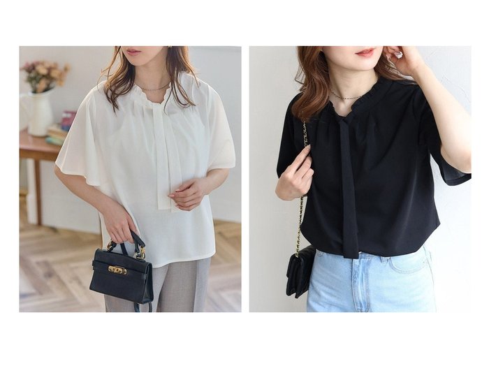 フリルネックとタイデザインで華やぐ上品Tブラウス 接触冷感素材で快適な着心地 Pierrot(ピエロ)通販 おすすめ人気トレンドファッション通販アイテム 人気、トレンドファッション・服の通販 founy(ファニー) 　ファッション　Fashion　レディースファッション　Fashion for Women　トップス・カットソー　Cut & Sew Tops　シャツ・ブラウス・オフィスカジュアル　Elegant Blouses & Button-Ups　送料無料　Free Shipping　ウォッシャブル　Machine Washable　カットソー　Cut and Sewn Top　ジョーゼット　Georgette, Semi-Sheer Fabric　フリル　Frill, Ruffle　フレア　Flare, Flared　プチプライス・低価格　Affordable / Budget Price　エレガント 上品　Elegant　|ID:crp329100000228079