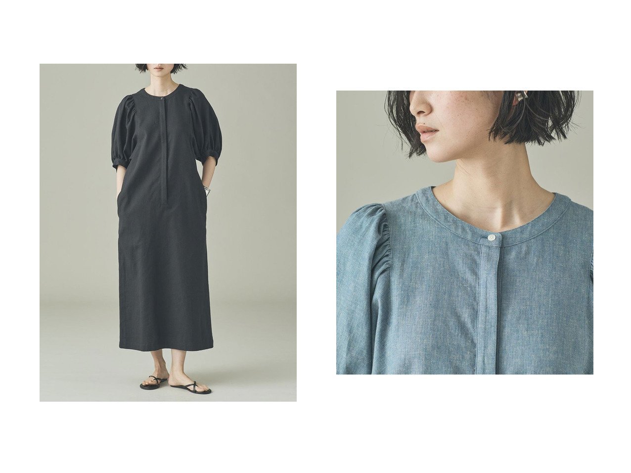 【美しいシルエットと上質な素材感で幅広いシーンに馴染むヘリンボーンワンピース】Curensology(カレンソロジー)通販 おすすめ人気トレンドファッション通販アイテム インテリア・キッズ・メンズ・レディースファッション・服の通販 founy(ファニー) 　ファッション　Fashion　レディースファッション　Fashion for Women　ワンピース　Dresses　チュニック　Tunic Tops & Dresses　ギャザー　Gathered, Ruffled　ストレート　Straight, Straight Cut　スリーブ　Sleeve, Long Sleeve / Short Sleeve　チュニック　Tunic, Long Top　パターン　Pattern, Design Print　ミリタリー　Military, Army Style　ロング　Long, Long-Length　エレガント 上品　Elegant　新作・新入荷　New Arrivals / New In　ブラック系　Black　|ID:crp329100000228099