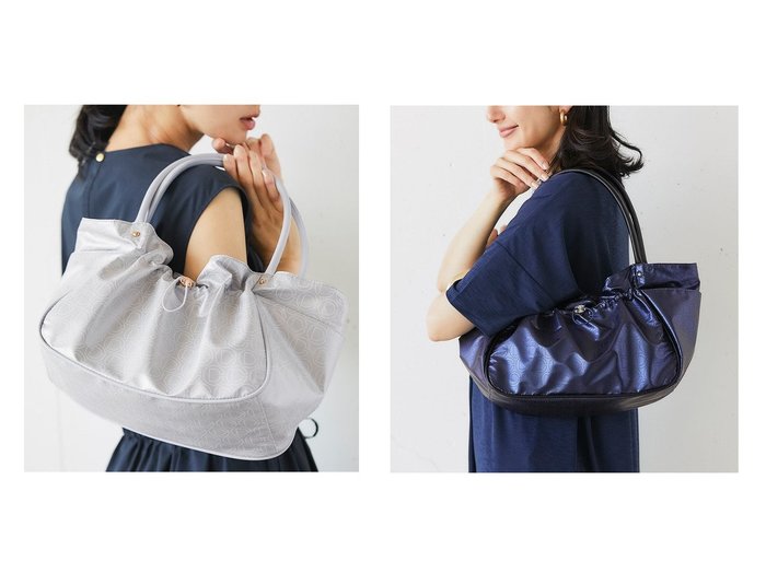 40代50代からの婦人服　整理しやすく愛らしいフォルムが魅力のモノグラム柄ギャザーハンドバッグ ドゥクラッセ(DoCLASSE)通販 おすすめ人気トレンドファッション通販アイテム 人気、トレンドファッション・服の通販 founy(ファニー) ファッション Fashion レディースファッション Fashion for Women バッグ Bags レイングッズ・傘・晴雨兼用傘 Umbrellas & Rain Gear ギャザー Gathered, Ruffled ドローコード Drawcord, Drawstring Cord フォルム Silhouette, Form フリル Frill, Ruffle フロント Front, Front Design 日傘 Parasol, UV Umbrella |ID:crp329100000228125