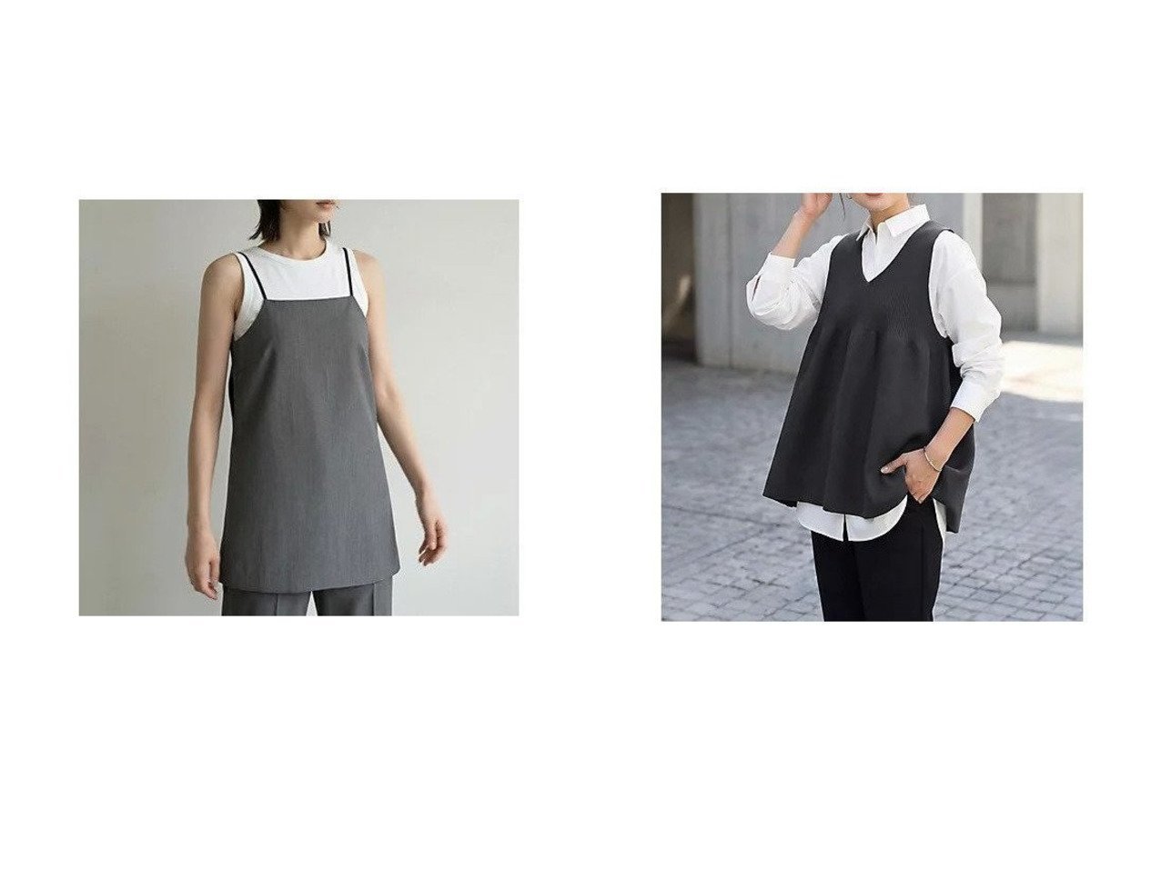 【背中で魅せる抜け感キャミと軽やか立体フォルムベストで叶える大人の洗練レイヤードスタイル】STYLE DELI(スタイルデリ)通販 おすすめ人気トレンドファッション通販アイテム インテリア・キッズ・メンズ・レディースファッション・服の通販 founy(ファニー) 　ファッション　Fashion　レディースファッション　Fashion for Women　トップス・カットソー　Cut & Sew Tops　キャミソール&ノースリーブ　Camisoles & Sleeveless Tops　バッグ　Bags　アウター　Coat / Outerwear Collection　ベスト&ジレ / 重ね着スタイル　Vests & Gilets　インナー　Innerwear　カッティング　Cutting Detail　シンプル　Simple, Minimal　ストレッチ　Stretch, Stretchy Fabric　タンク　Tank Top, Sleeveless Top　ツイル　Twist, Twisted Detail　バランス　Balance, Style Balance　ラップ　Wrap, Wrap Design　ロング　Long, Long-Length　ワイド　Wide, Wide Fit　春　Spring　スリット　Slit, Slit Detail　フォルム　Silhouette, Form　フレア　Flare, Flared　ベスト　Vest, Waistcoat　ベーシック　Basic, Essential　ポケット　Pocket, Pocket Detail　S/S・春夏　SS, Spring/Summer, Warm Season　夏　Summer　グレー系　Gray　ブラック系　Black　グリーン系　Green　|ID:crp329100000228149