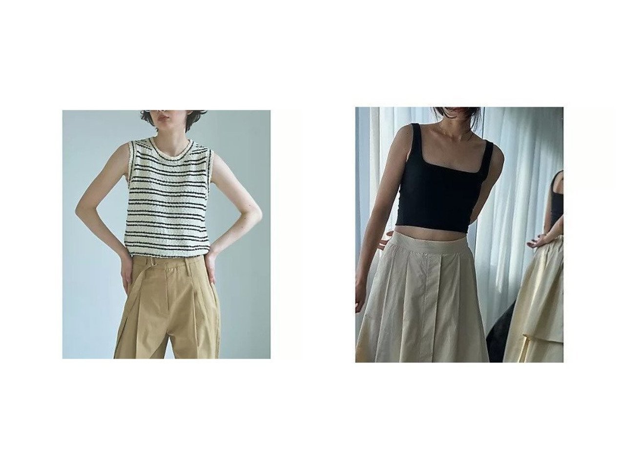 心地よいフィット感と軽やかな編地で魅せる上品さと着回し力を兼ね備えた大人のタンクトップスタイル マージュール(marjour) おすすめ人気トレンドファッション通販アイテム インテリア・キッズ・メンズ・レディースファッション・服の通販 founy(ファニー) 　ファッション　Fashion　レディースファッション　Fashion for Women　トップス・カットソー　Cut & Sew Tops　ニット　Knit Tops & Sweaters　ワンピース　Dresses　インナー　Innerwear　サマー　Summer, Summer Style　ストレッチ　Stretch, Stretchy Fabric　タンク　Tank Top, Sleeveless Top　ノースリーブ　Sleeveless, No-Sleeve　ボーダー　Border, Stripe　ポケット　Pocket, Pocket Detail　夏　Summer　シアー　Sheer, See-Through　スクエア　Square, Square Shape　ストレート　Straight, Straight Cut　なめらか　Smooth, Silky Texture　フィット　Fit, Slim Fit　エレガント 上品　Elegant　ホワイト系　White　ブラック系　Black　|ID:crp329100000228174