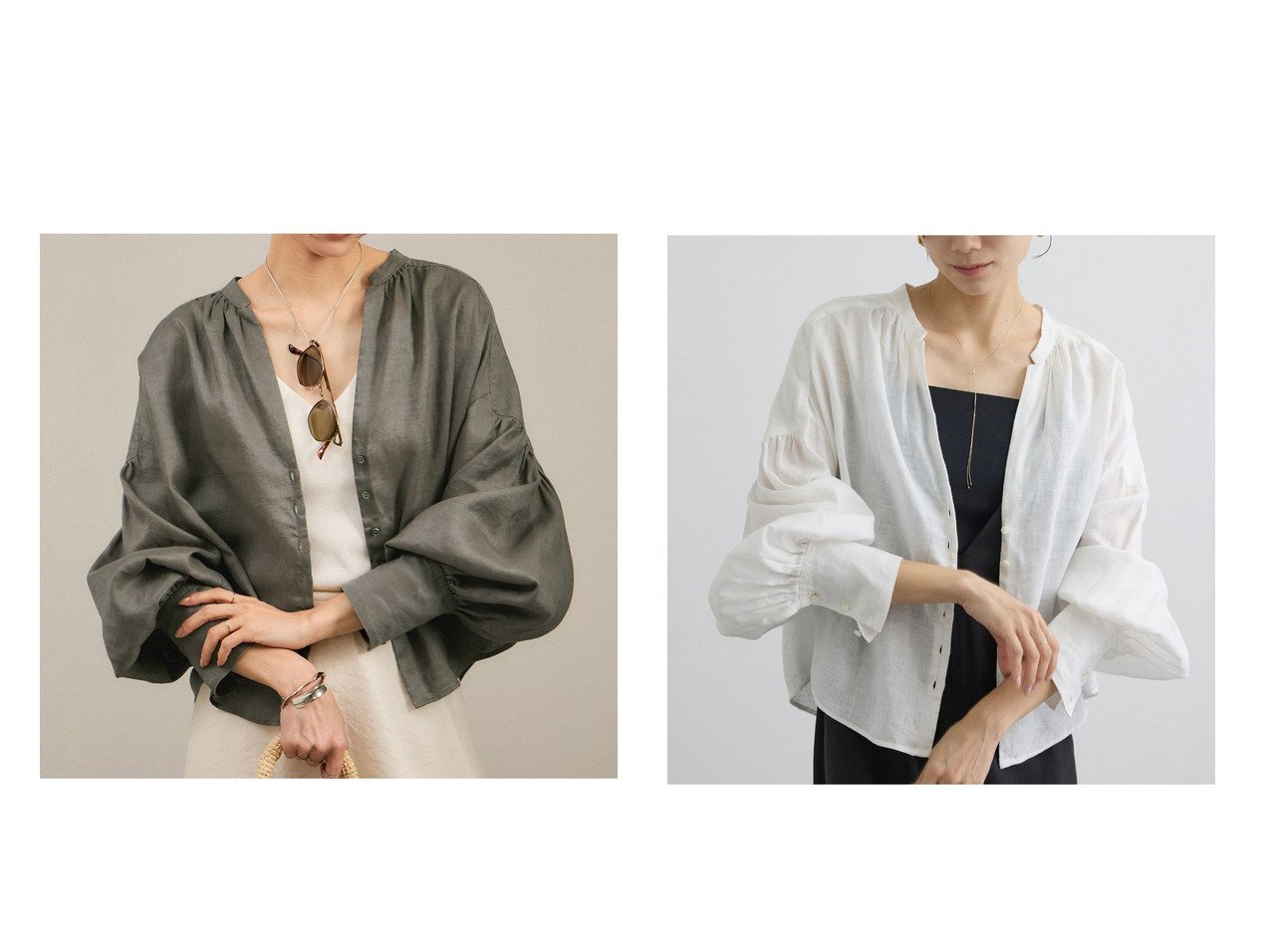 上質リネンの軽やかさとギャザーデザインで魅せる涼やかな大人のフェミニンブラウス サロン アダム エ ロペ(SALON adam et rope') KEY ITEMS | 大人のトレンド・ルック インテリア・キッズ・メンズ・レディースファッション・服の通販 founy(ファニー) 　ファッション　Fashion　レディースファッション　Fashion for Women　トップス・カットソー　Cut & Sew Tops　シャツ・ブラウス・オフィスカジュアル　Elegant Blouses & Button-Ups　洗える　Machine Washable　ギャザー　Gathered, Ruffled　クロップド　Cropped, Short Length　スキッパー　Skipper, Open Collar　スリーブ　Sleeve, Long Sleeve / Short Sleeve　デニム　Denim, Jeans Material　フェミニン　Feminine, Girly　フレンチ　French, French Style　フロント　Front, Front Design　羽織　Haori, Light Jacket　リネン　Linen, Linen Fabric　おすすめ　Recommended / Our Picks　夏　Summer　エレガント 上品　Elegant　ブラック系　Black　ホワイト系　White　グレー系　Gray　ブルー系　Blue　|ID:crp329100000228177