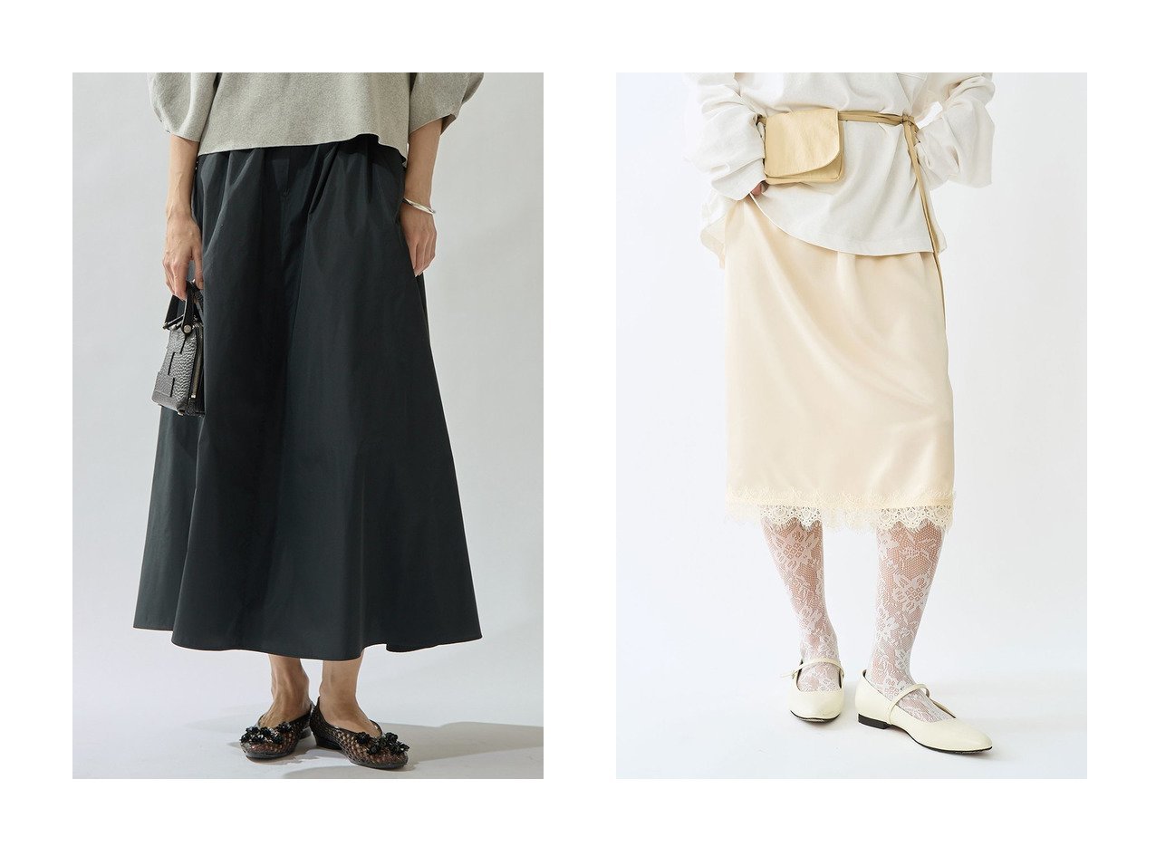 華やかなレースとタフタの質感が際立つ洗練されたロングスカート Whim Gazette(ウィムガゼット) KEY ITEMS | 大人のトレンド・ルック インテリア・キッズ・メンズ・レディースファッション・服の通販 founy(ファニー) 　ファッション　Fashion　レディースファッション　Fashion for Women　スカート　Skirts　ロングスカート　Long Skirts / Maxi & Midi Skirts　ギャザー　Gathered, Ruffled　シンプル　Simple, Minimal　タフタ　Taffeta, Structured Fabric　フレア　Flare, Flared　ロング　Long, Long-Length　エレガント 上品　Elegant　新作・新入荷　New Arrivals / New In　ブラック系　Black　グレー系　Gray　ベージュ系　Beige　イエロー系　Yellow　ブラウン系　Brown　|ID:crp329100000228200
