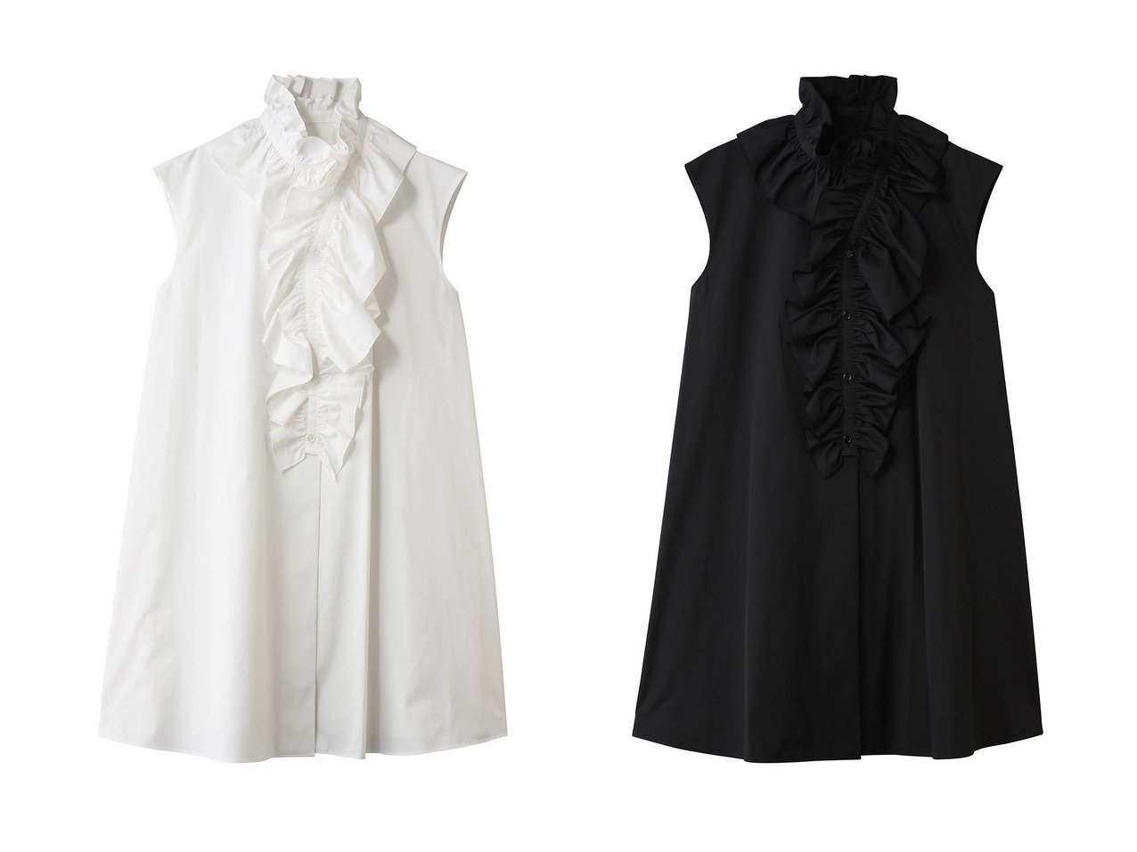 お顔まわりを華やかに彩るビッグフリルドワンピース allureville(アルアバイル) KEY ITEMS | 大人のトレンド・ルック インテリア・キッズ・メンズ・レディースファッション・服の通販 founy(ファニー) 　ファッション　Fashion　レディースファッション　Fashion for Women　ワンピース　Dresses　チュニック　Tunic Tops & Dresses　スリーブ　Sleeve, Long Sleeve / Short Sleeve　チュニック　Tunic, Long Top　ビッグ　Big, Oversized　フェミニン　Feminine, Girly　フリル　Frill, Ruffle　フレンチ　French, French Style　ロング　Long, Long-Length　夏　Summer　新作・新入荷　New Arrivals / New In　春　Spring　S/S・春夏　SS, Spring/Summer, Warm Season　ホワイト系　White　ブラック系　Black　|ID:crp329100000228238