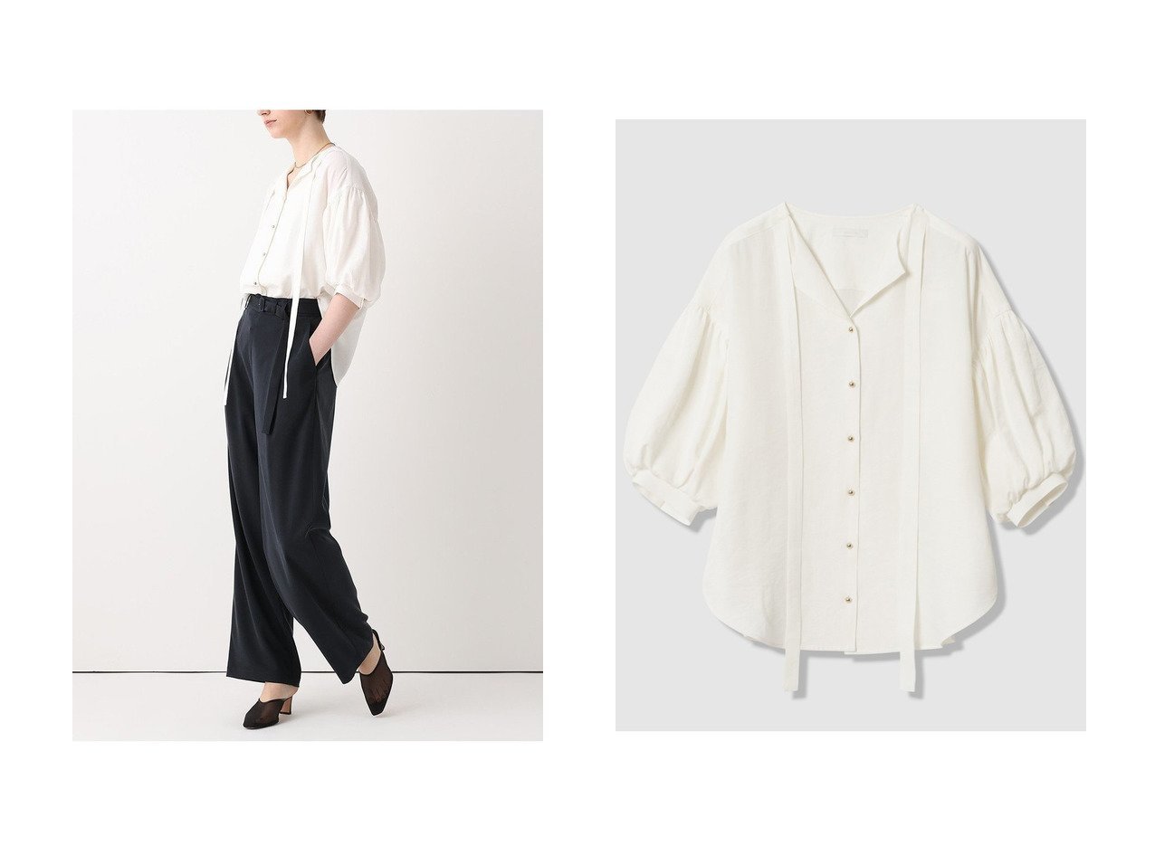 女性らしさを引き立てるシャセパフスリーブブラウス allureville(アルアバイル) KEY ITEMS | 大人のトレンド・ルック インテリア・キッズ・メンズ・レディースファッション・服の通販 founy(ファニー) 　ファッション　Fashion　レディースファッション　Fashion for Women　トップス・カットソー　Cut & Sew Tops　シャツ・ブラウス・オフィスカジュアル　Elegant Blouses & Button-Ups　ショート　Short, Short Length　スリーブ　Sleeve, Long Sleeve / Short Sleeve　デニム　Denim, Jeans Material　エレガント 上品　Elegant　新作・新入荷　New Arrivals / New In　ホワイト系　White　|ID:crp329100000228243