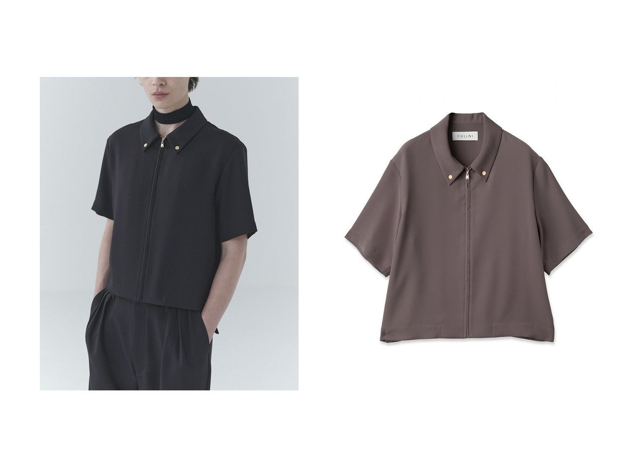 洗練された印象のDry Double Clothジップアップショートスリーブシャツ CULLNI(クルニ) KEY ITEMS | 大人のトレンド・ルック インテリア・キッズ・メンズ・レディースファッション・服の通販 founy(ファニー) 　ファッション　Fashion　レディースファッション　Fashion for Women　トップス・カットソー　Cut & Sew Tops　シャツ・ブラウス・オフィスカジュアル　Elegant Blouses & Button-Ups　ユニセックス　Unisex, Genderless　コンパクト　Compact, Small Size　ショート　Short, Short Length　シンプル　Simple, Minimal　ジップ　Zip, Zipper　スリーブ　Sleeve, Long Sleeve / Short Sleeve　ダウン　Down, Puffer　ドレープ　Drape, Draping Fabric　フロント　Front, Front Design　エレガント 上品　Elegant　新作・新入荷　New Arrivals / New In　ブラック系　Black　|ID:crp329100000228249